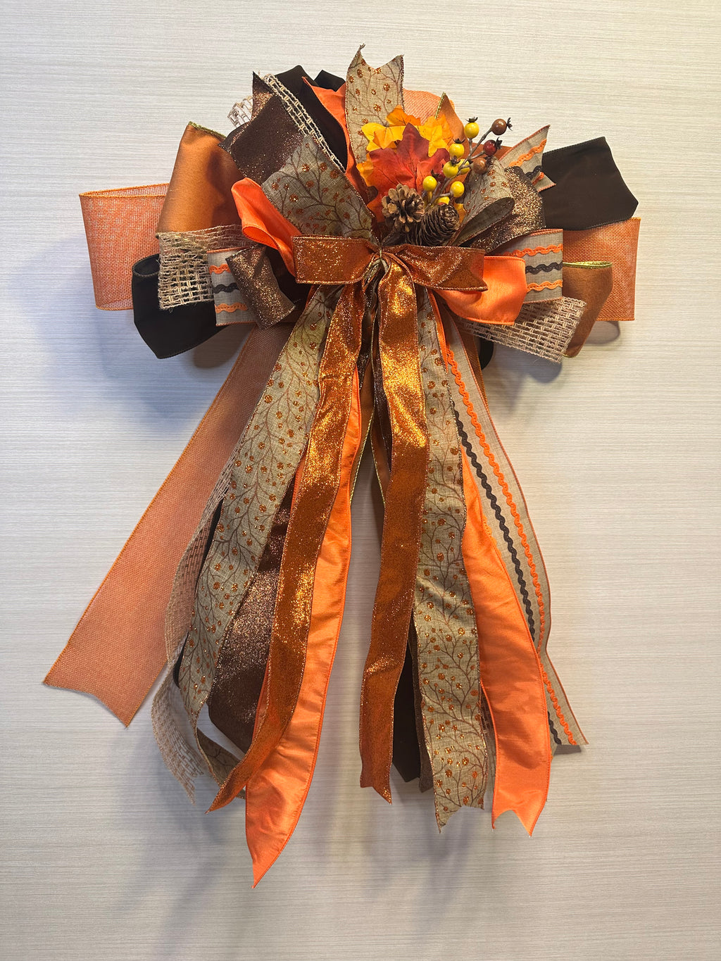 The Harvest Society Luxury Oversized Door Bow | Burnt Orange, Copper, Black & Autumn Statement Bow