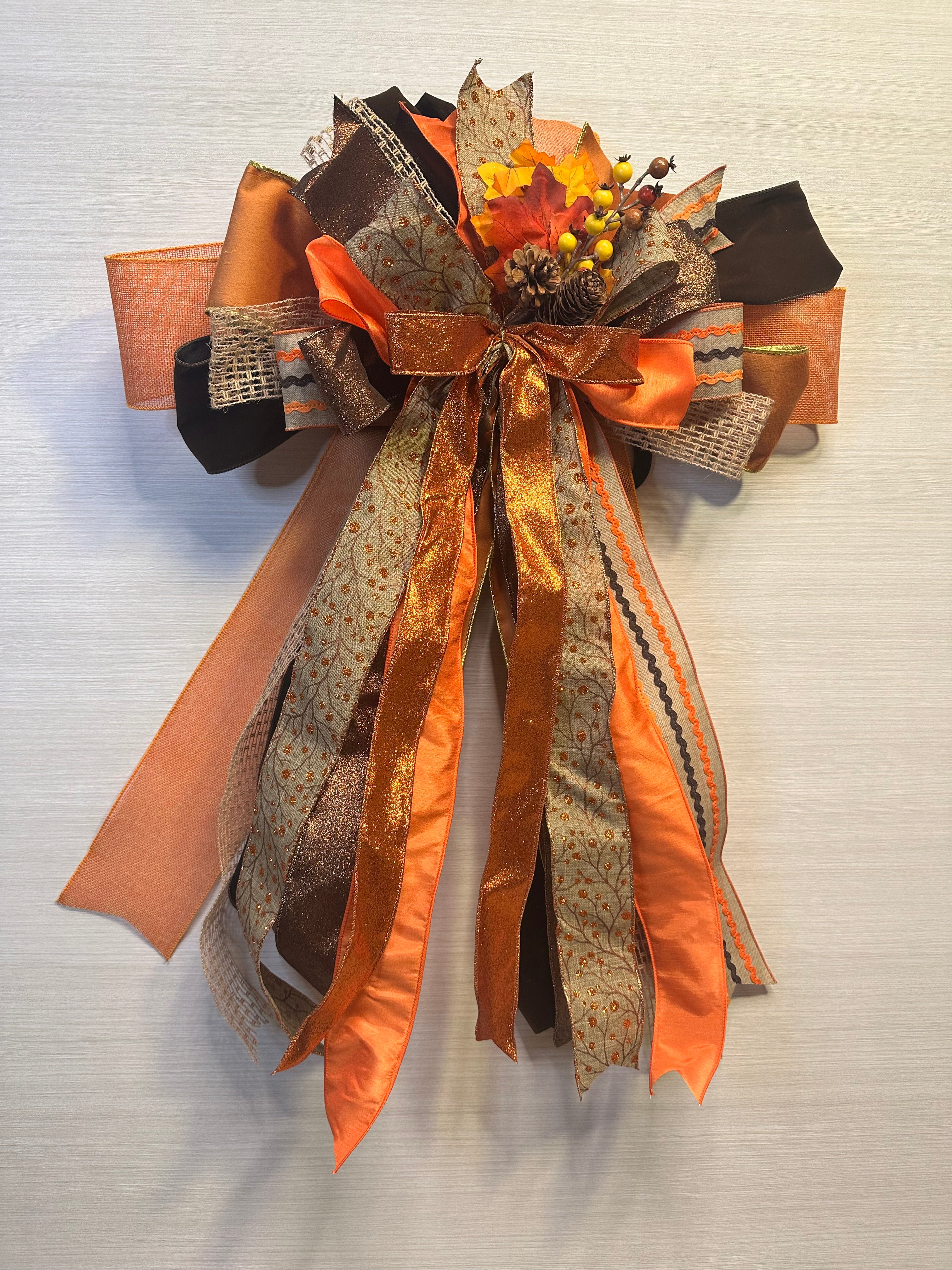The Harvest Society Luxury Oversized Door Bow | Burnt Orange, Copper, Black & Autumn Statement Bow