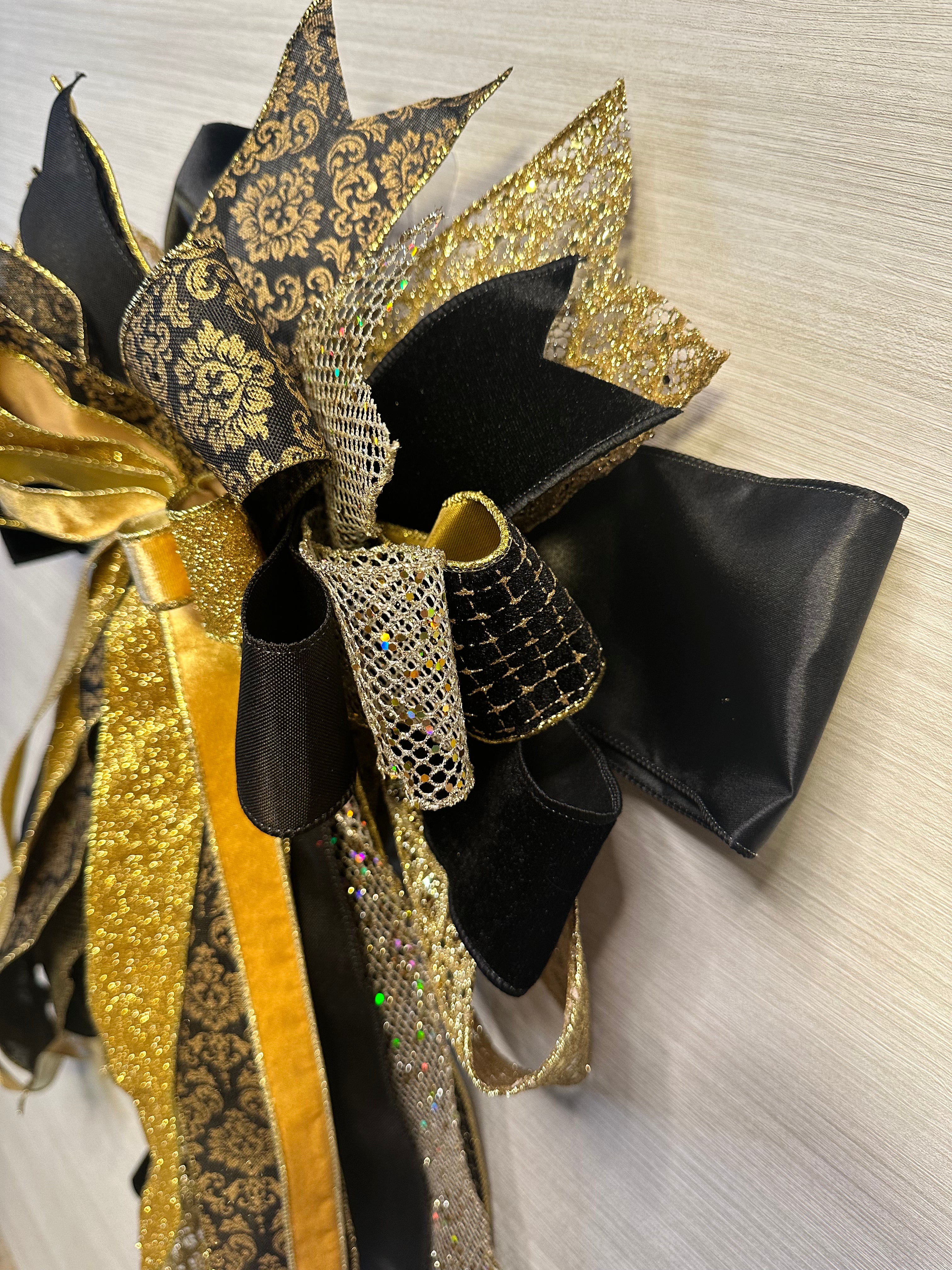 Burnished Gold Luxury Oversized Door Bow - Black & Gold Statement Bow
