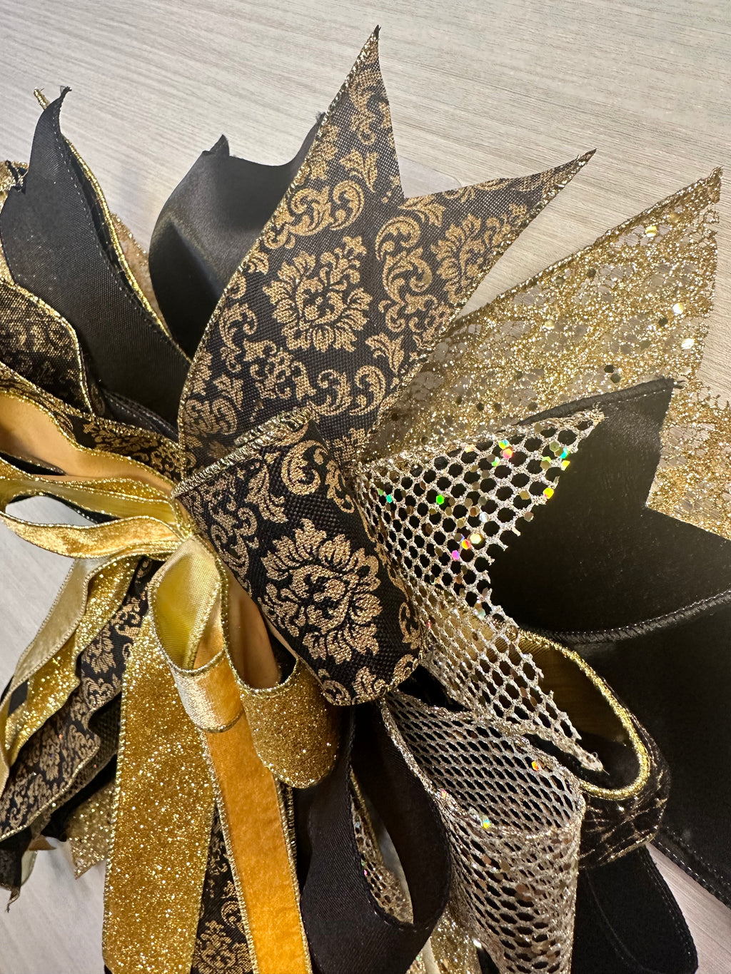 Burnished Gold Luxury Oversized Door Bow - Black & Gold Statement Bow