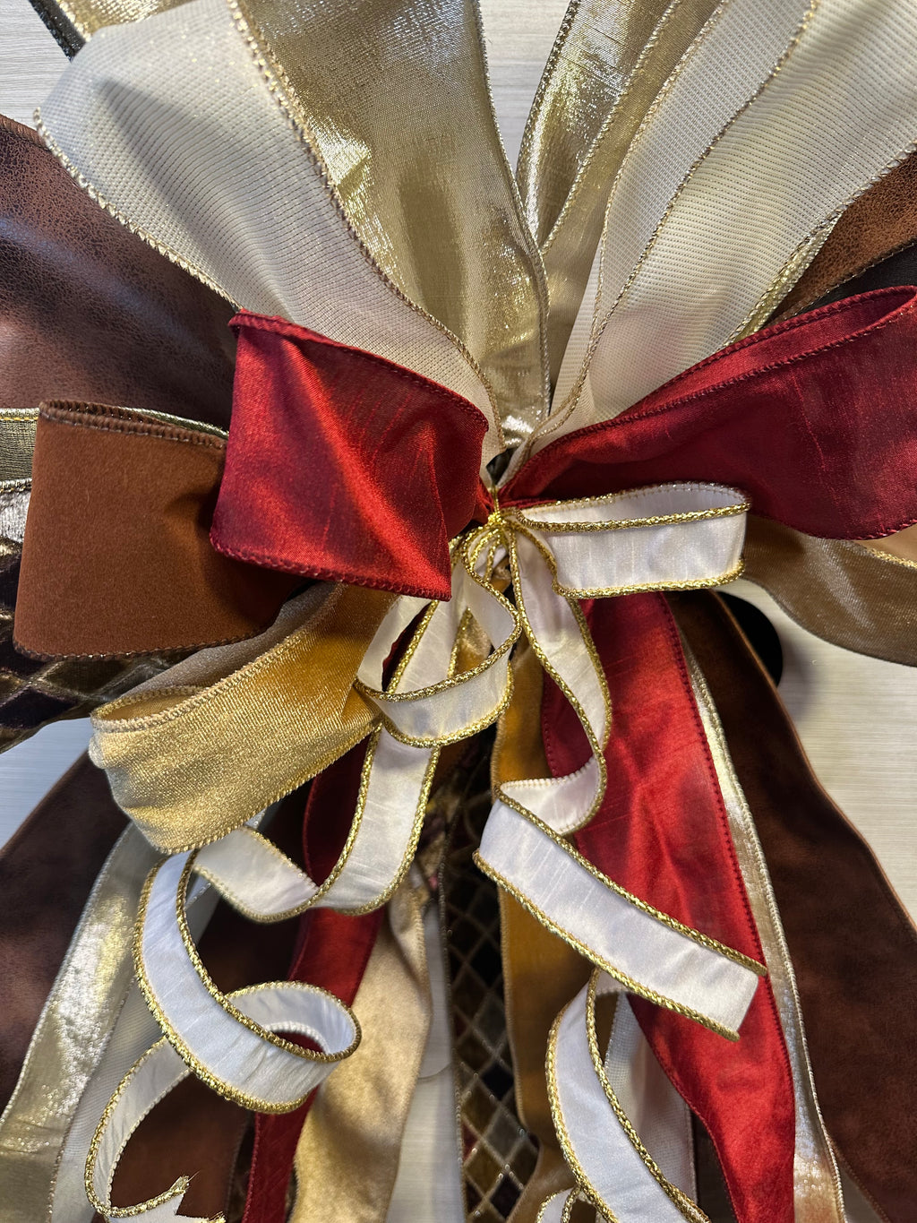 The Gilded Season Luxury Oversized Door Bow | Burgundy, Chocolate Brown, Ivory & Gold Statement Bow