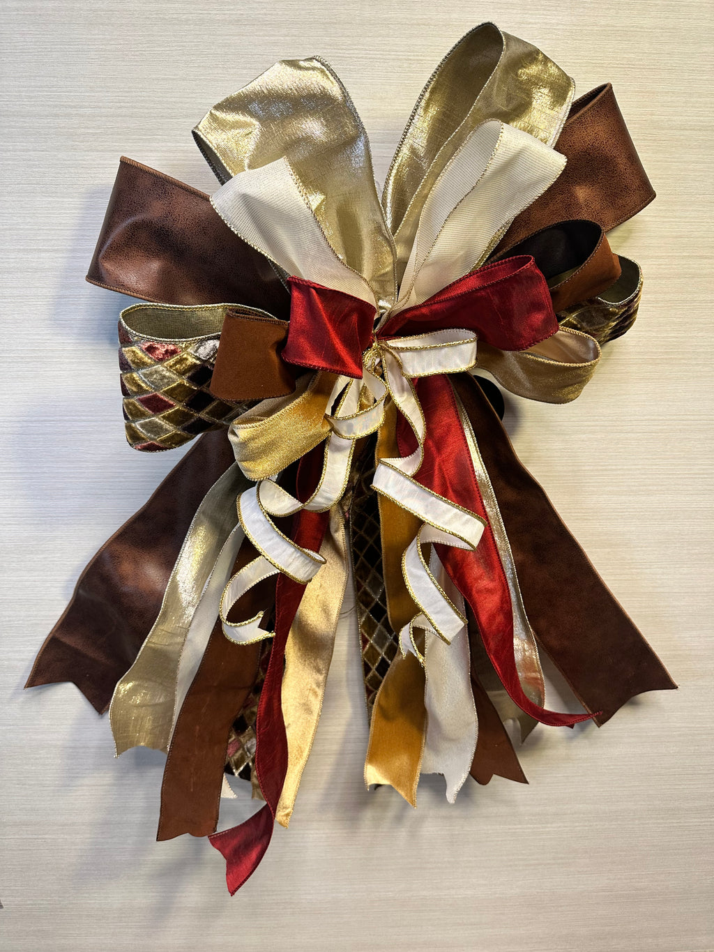 The Gilded Season Luxury Oversized Door Bow | Burgundy, Chocolate Brown, Ivory & Gold Statement Bow