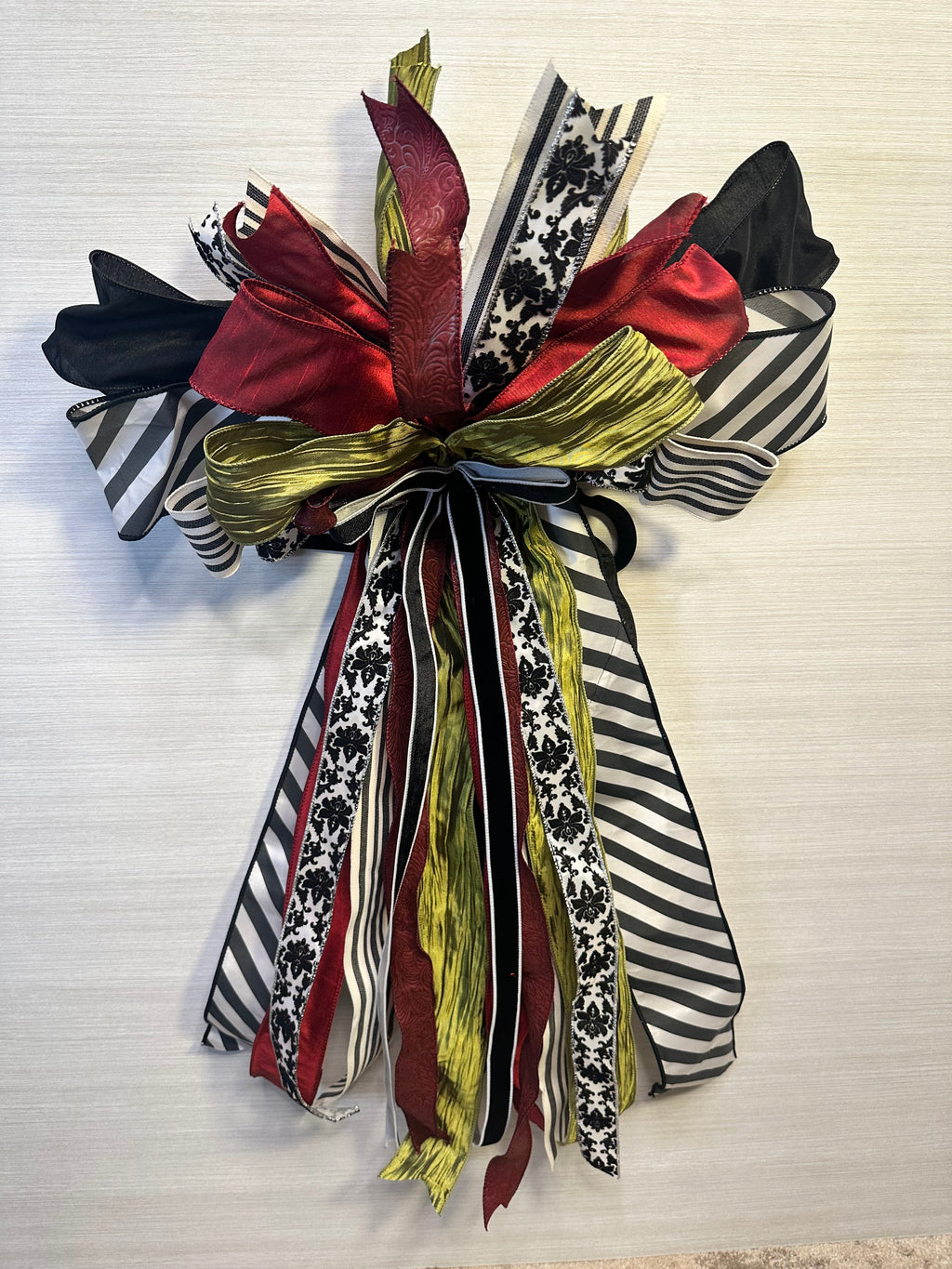 Midnight Masquerade Luxury Oversized Door Bow | Burgundy, Black, Lime & Ivory Statement Bow