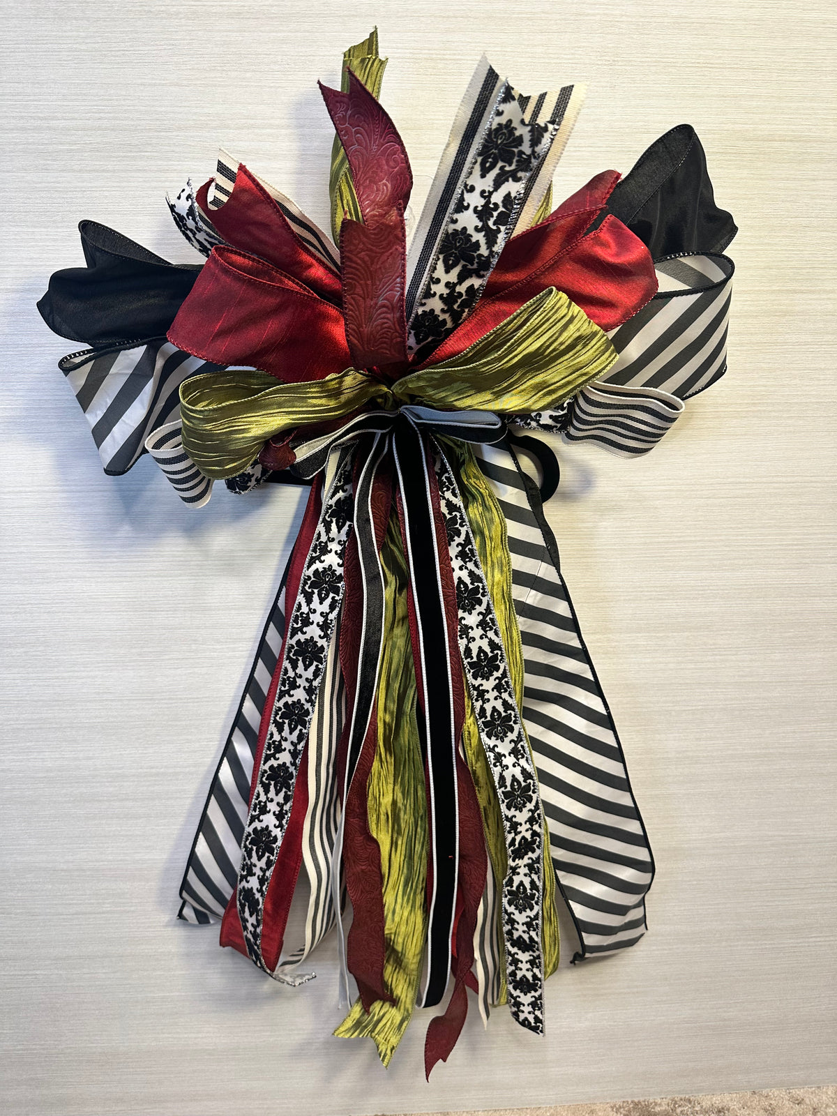 Midnight Masquerade Luxury Oversized Door Bow | Burgundy, Black, Lime & Ivory Statement Bow