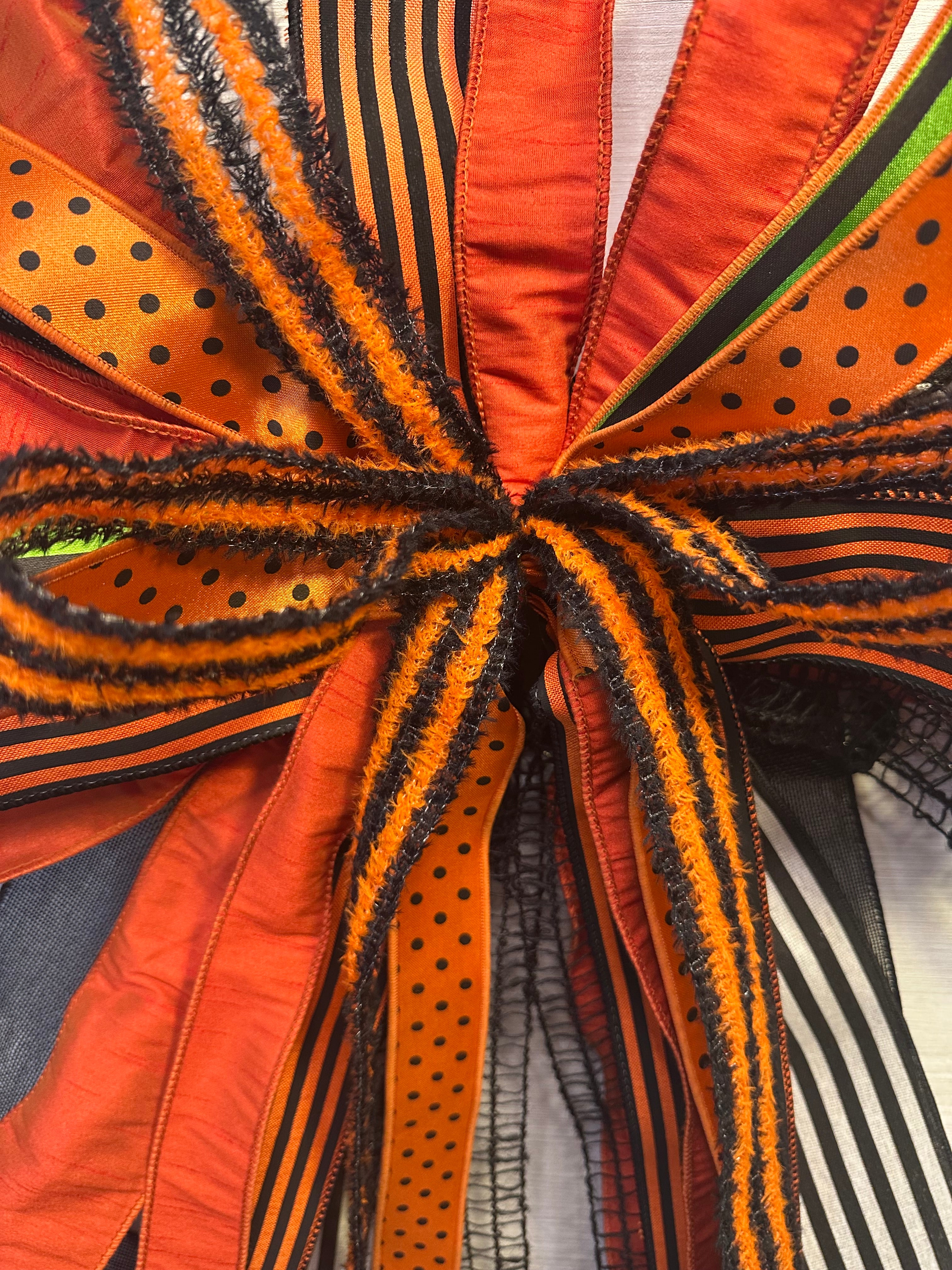 Enchanted Noir Luxury Oversized Door Bow | Orange, Black & White Halloween Statement Bow