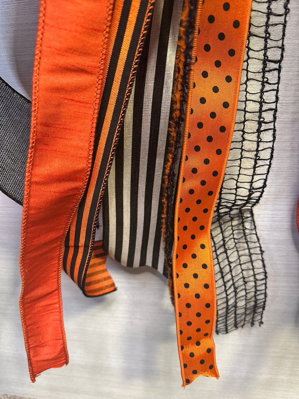 Enchanted Noir Luxury Oversized Door Bow | Orange, Black & White Halloween Statement Bow