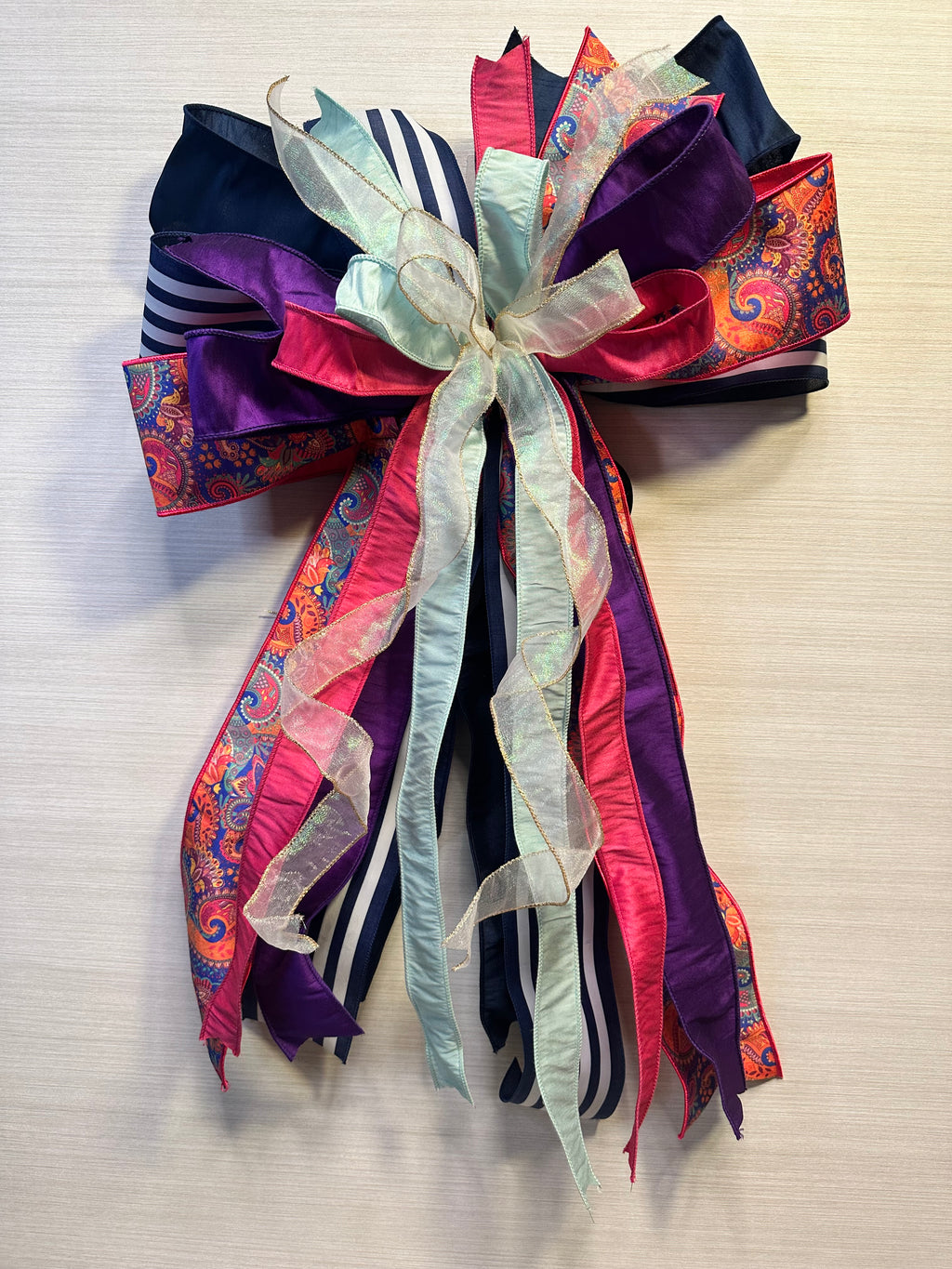 Autumn Enchantment Luxury Oversized Door Bow | Plum, Fuchsia, Navy & Soft Blue Statement Bow