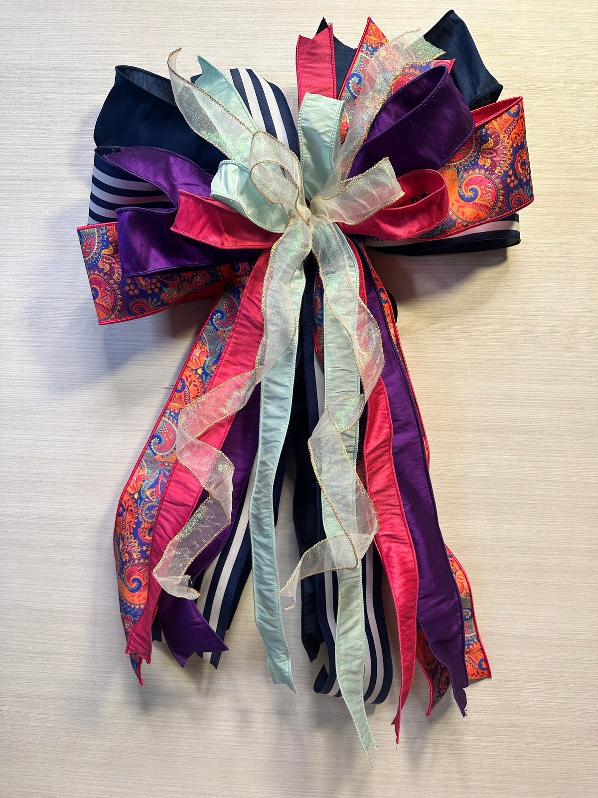 Autumn Enchantment Luxury Oversized Door Bow | Plum, Fuchsia, Navy & Soft Blue Statement Bow