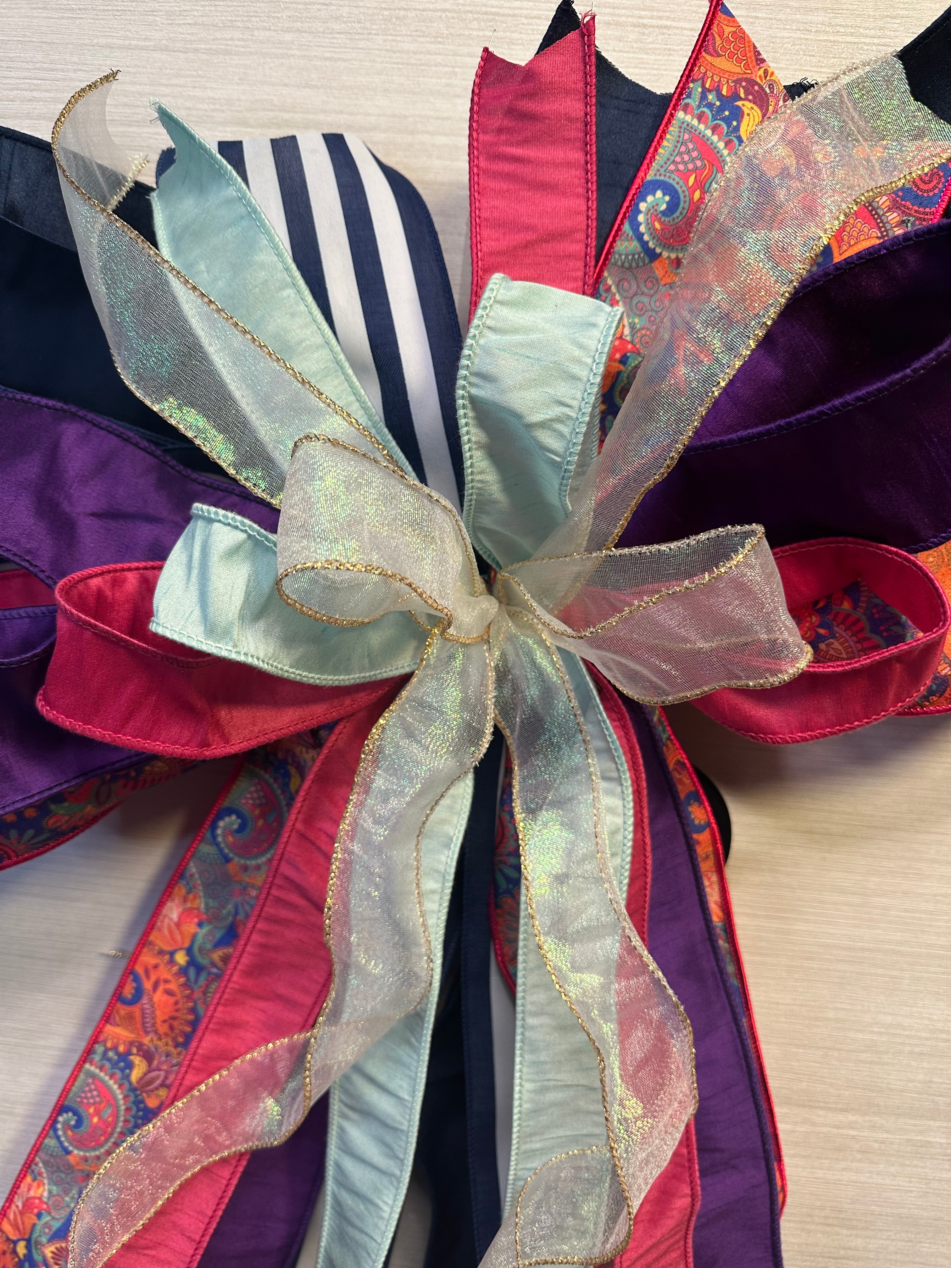 Autumn Enchantment Luxury Oversized Door Bow | Plum, Fuchsia, Navy & Soft Blue Statement Bow
