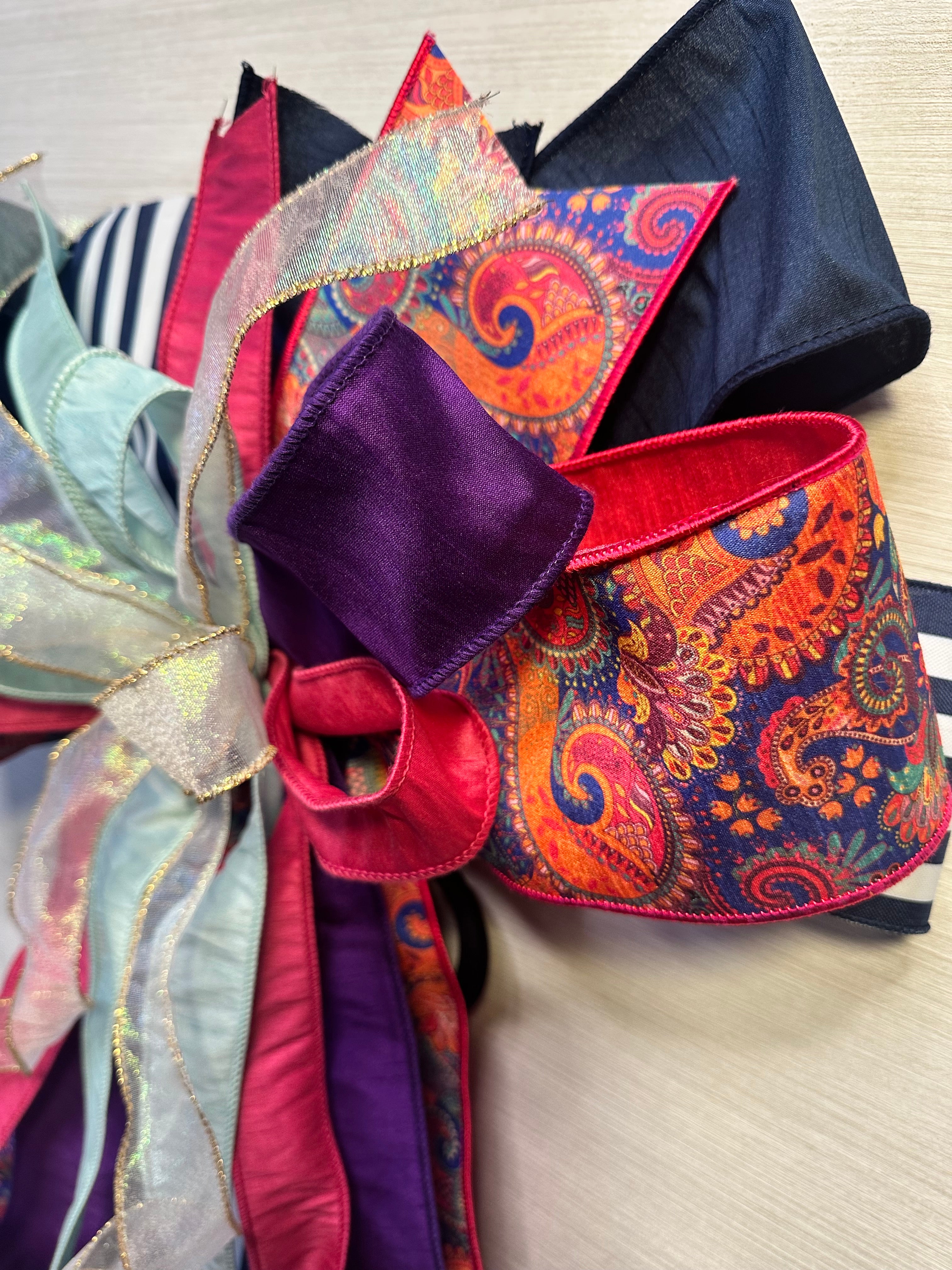 Autumn Enchantment Luxury Oversized Door Bow | Plum, Fuchsia, Navy & Soft Blue Statement Bow