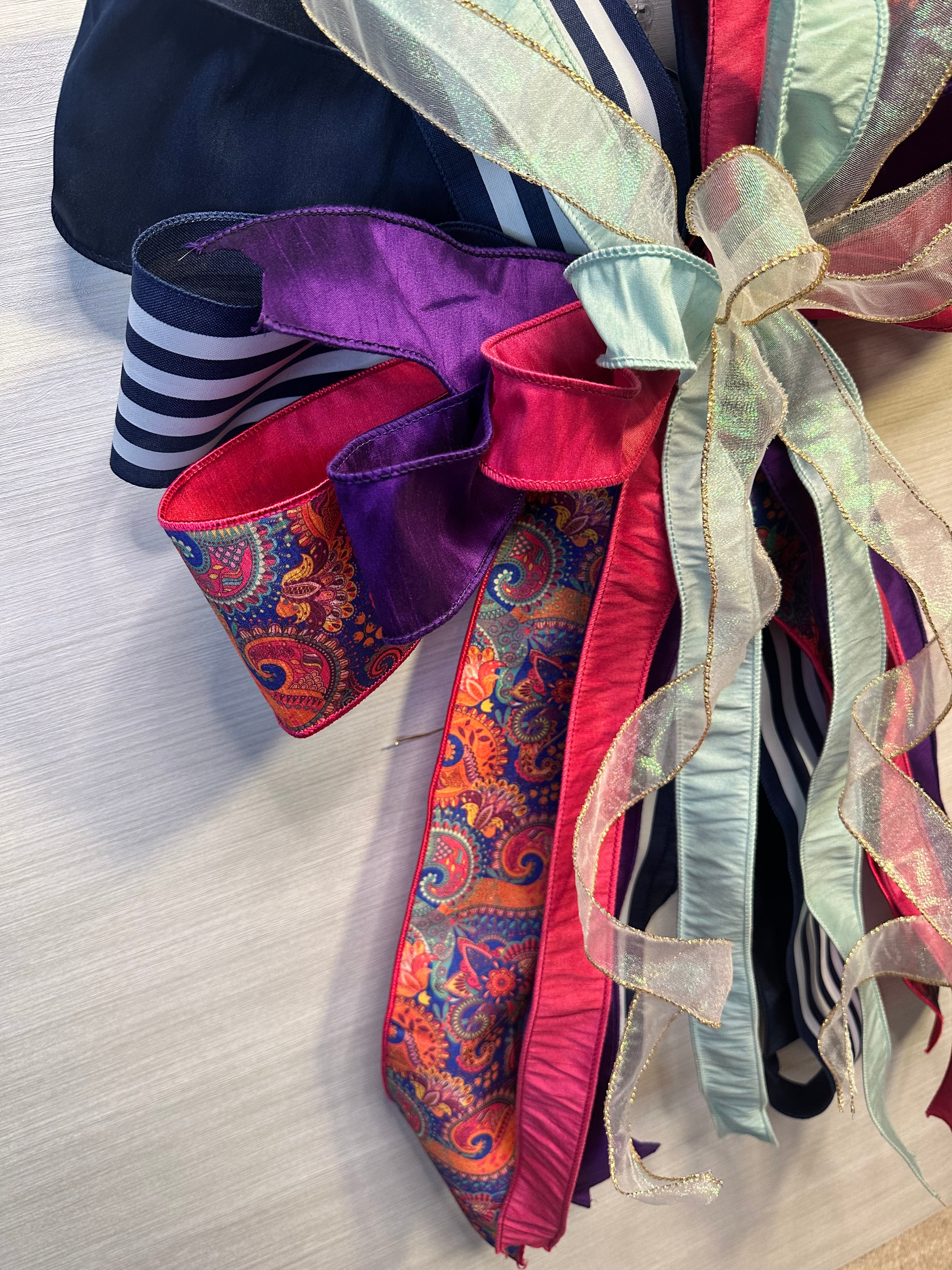 Autumn Enchantment Luxury Oversized Door Bow | Plum, Fuchsia, Navy & Soft Blue Statement Bow