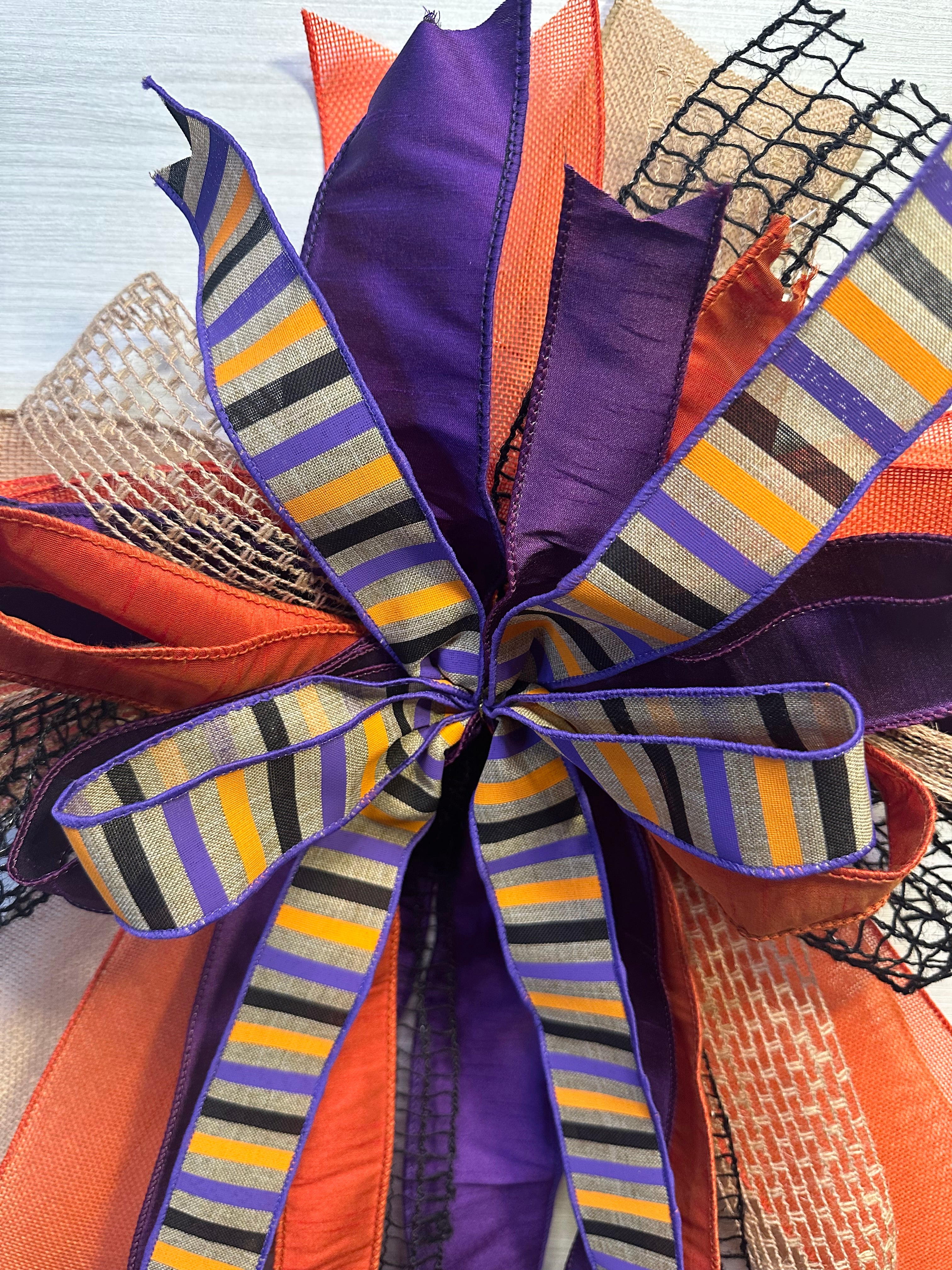 Meet Me After Midnight Luxury Oversized Door Bow | Purple, Orange & Gold Halloween Statement Bow