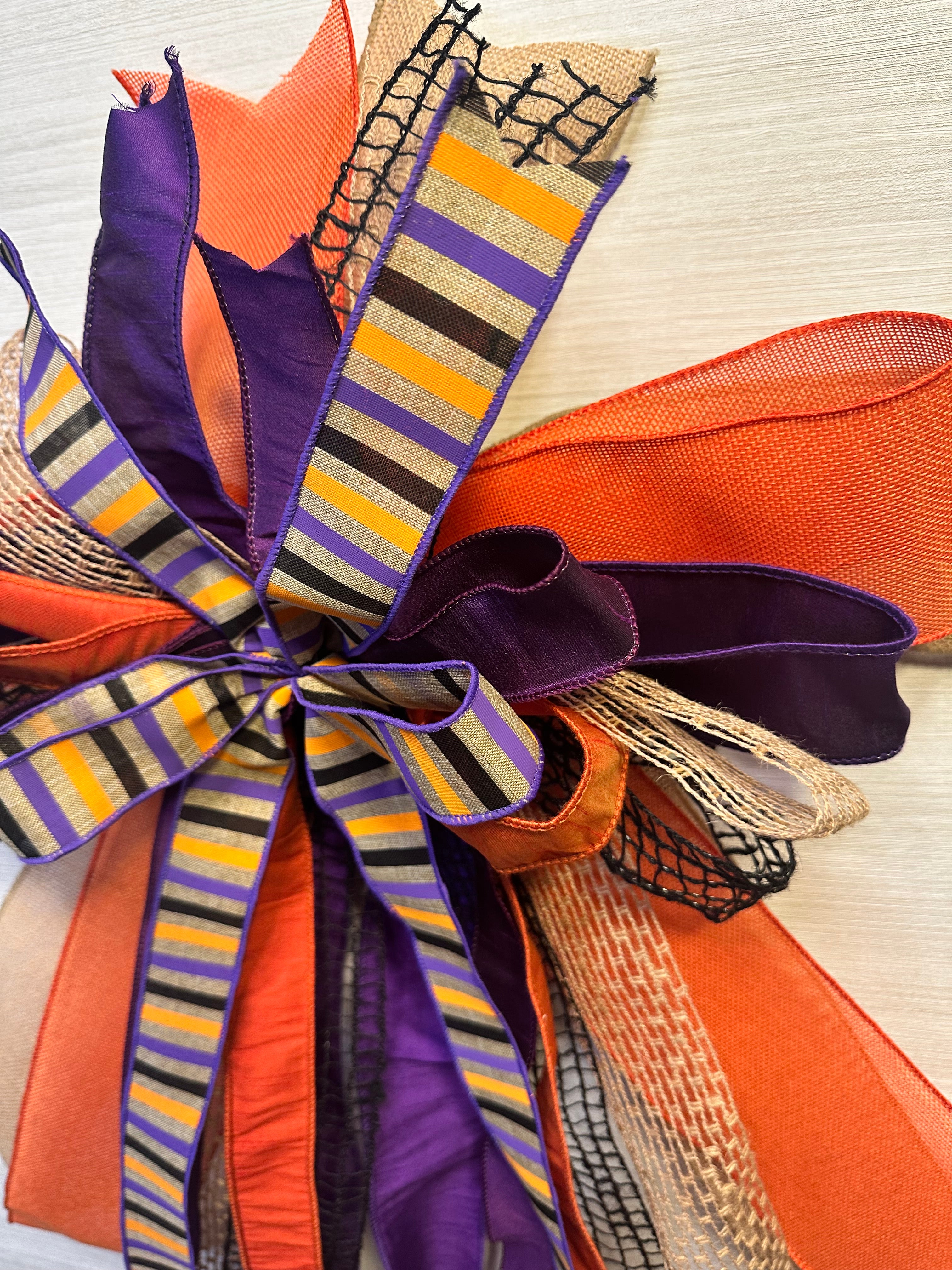 Meet Me After Midnight Luxury Oversized Door Bow | Purple, Orange & Gold Halloween Statement Bow