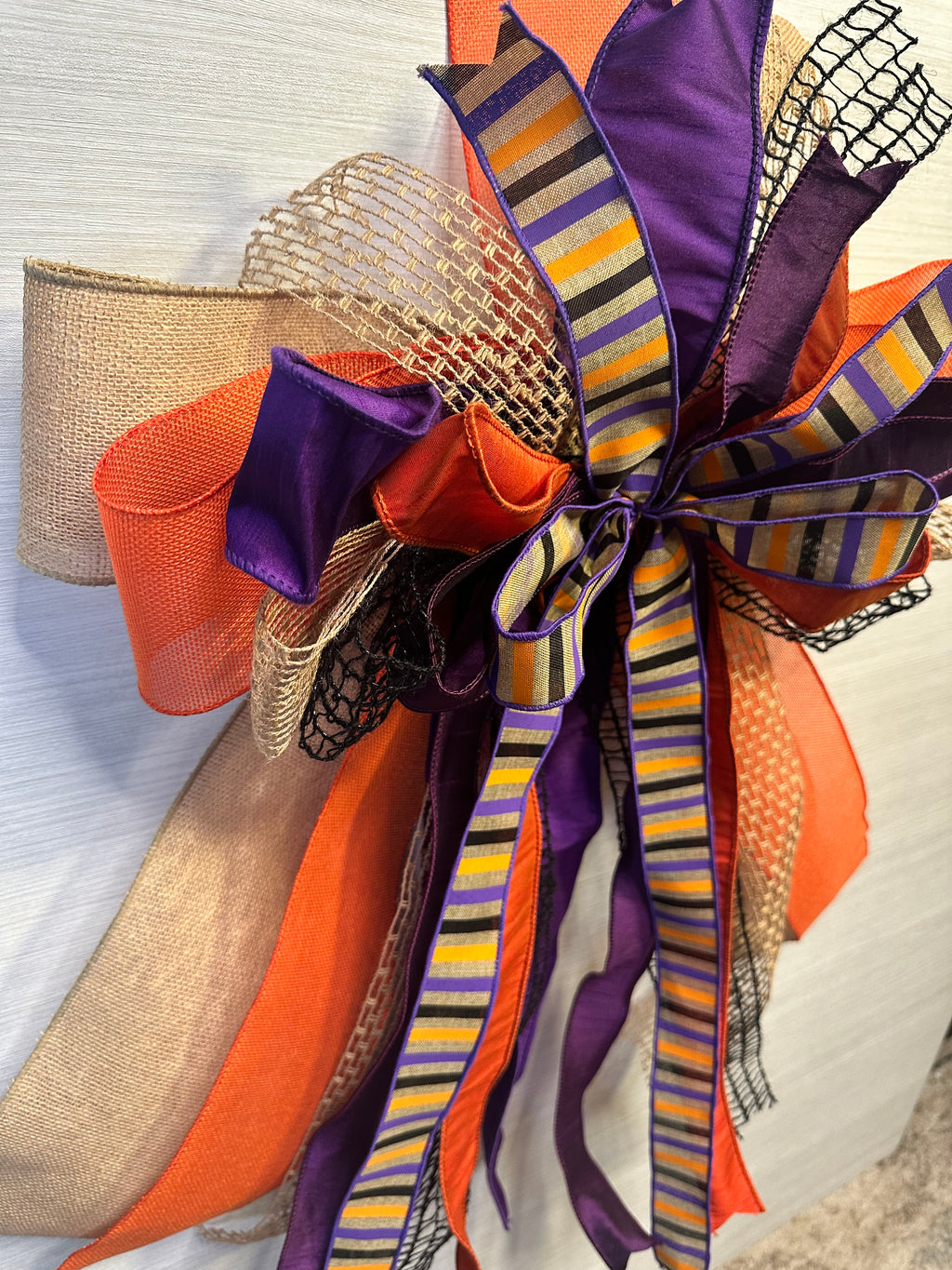 Meet Me After Midnight Luxury Oversized Door Bow | Purple, Orange & Gold Halloween Statement Bow