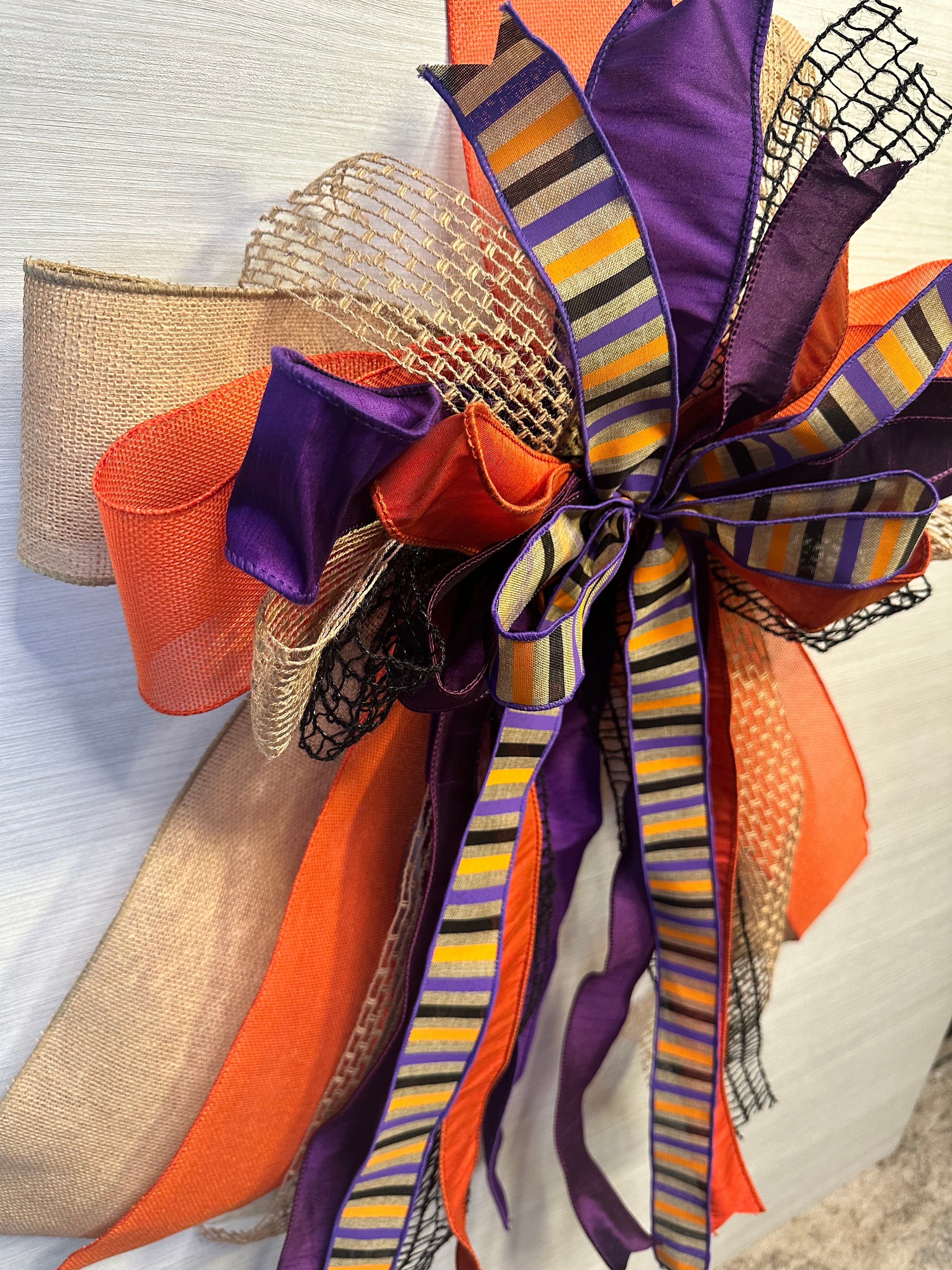 Meet Me After Midnight Luxury Oversized Door Bow | Purple, Orange & Gold Halloween Statement Bow