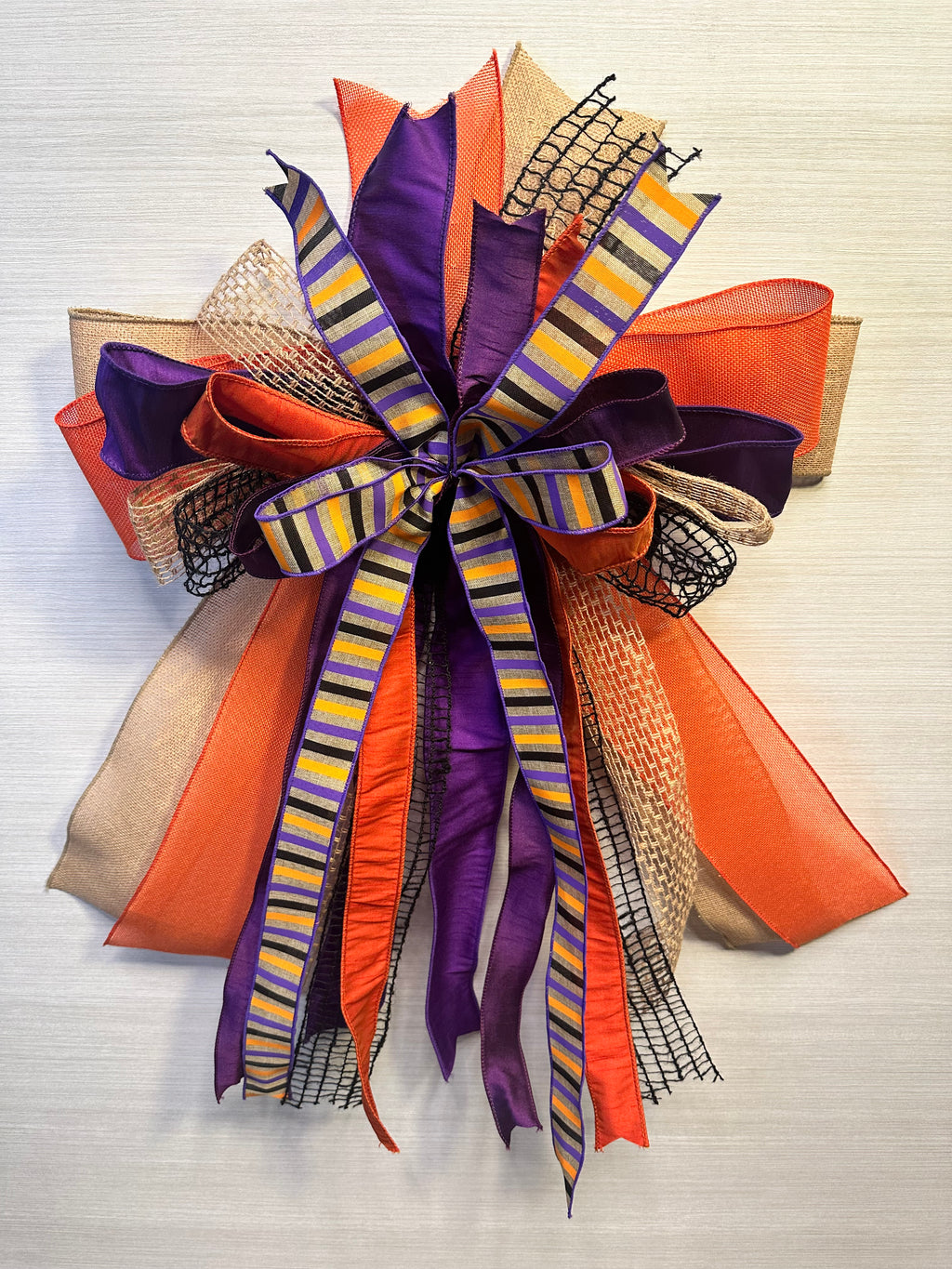Meet Me After Midnight Luxury Oversized Door Bow | Purple, Orange & Gold Halloween Statement Bow