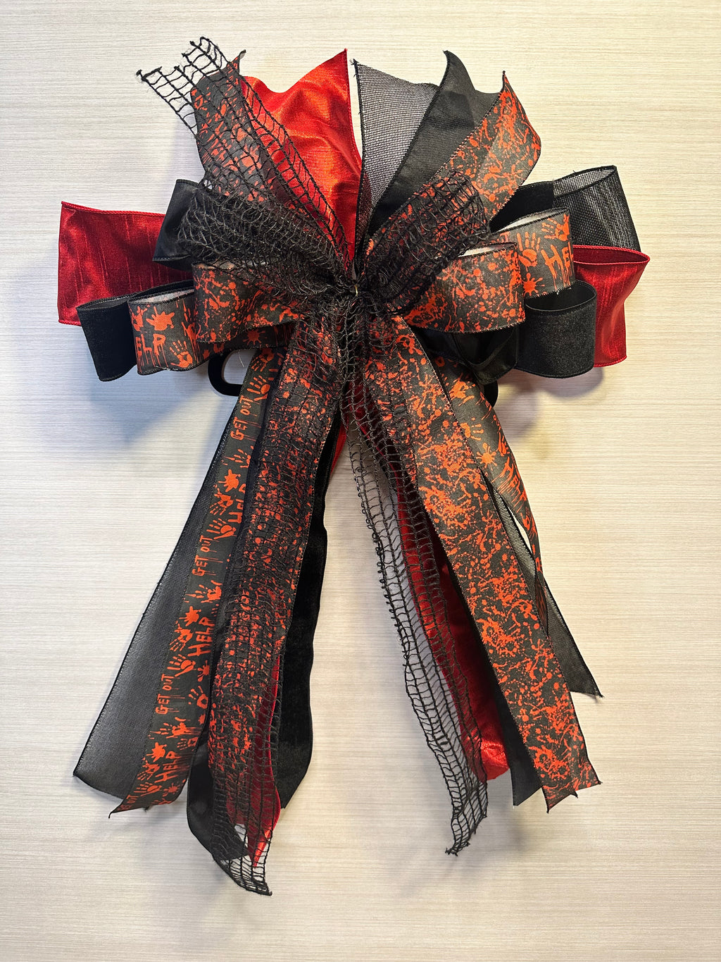 Something Wicked Luxury Oversized Door Bow | Black, Red & Orange Halloween Statement Bow