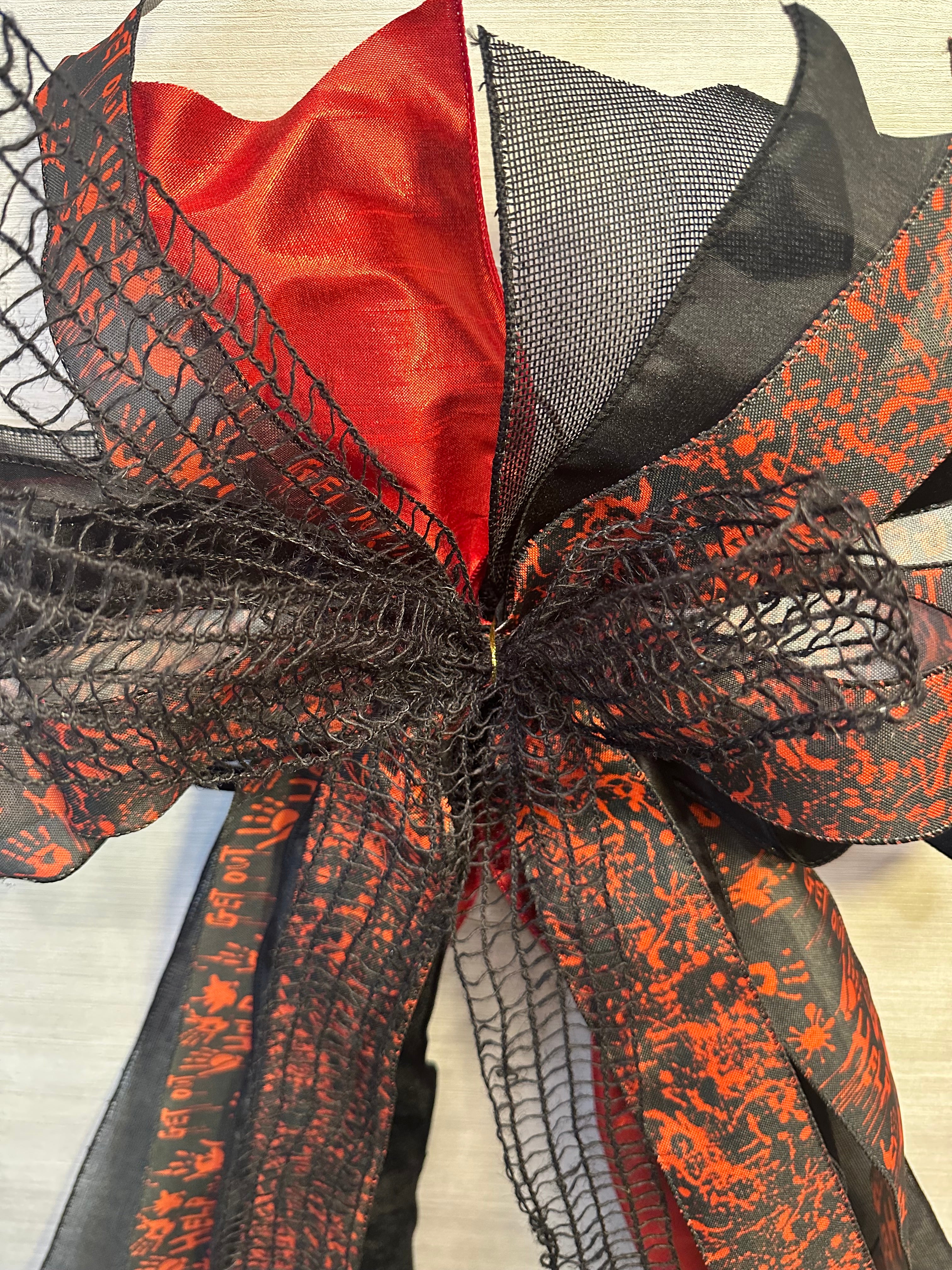 Something Wicked Luxury Oversized Door Bow | Black, Red & Orange Halloween Statement Bow