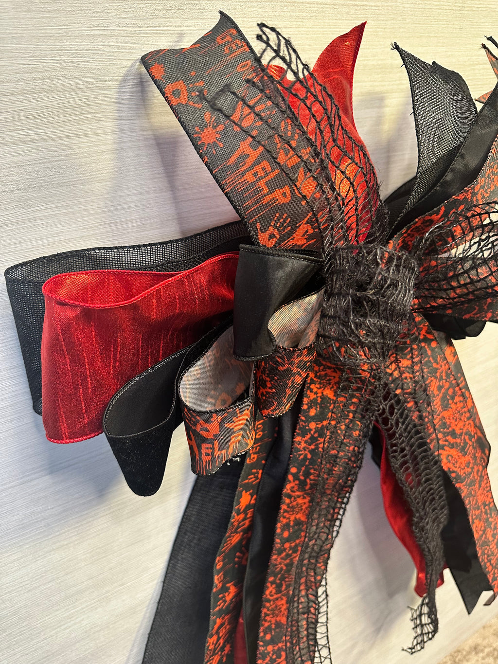 Something Wicked Luxury Oversized Door Bow | Black, Red & Orange Halloween Statement Bow