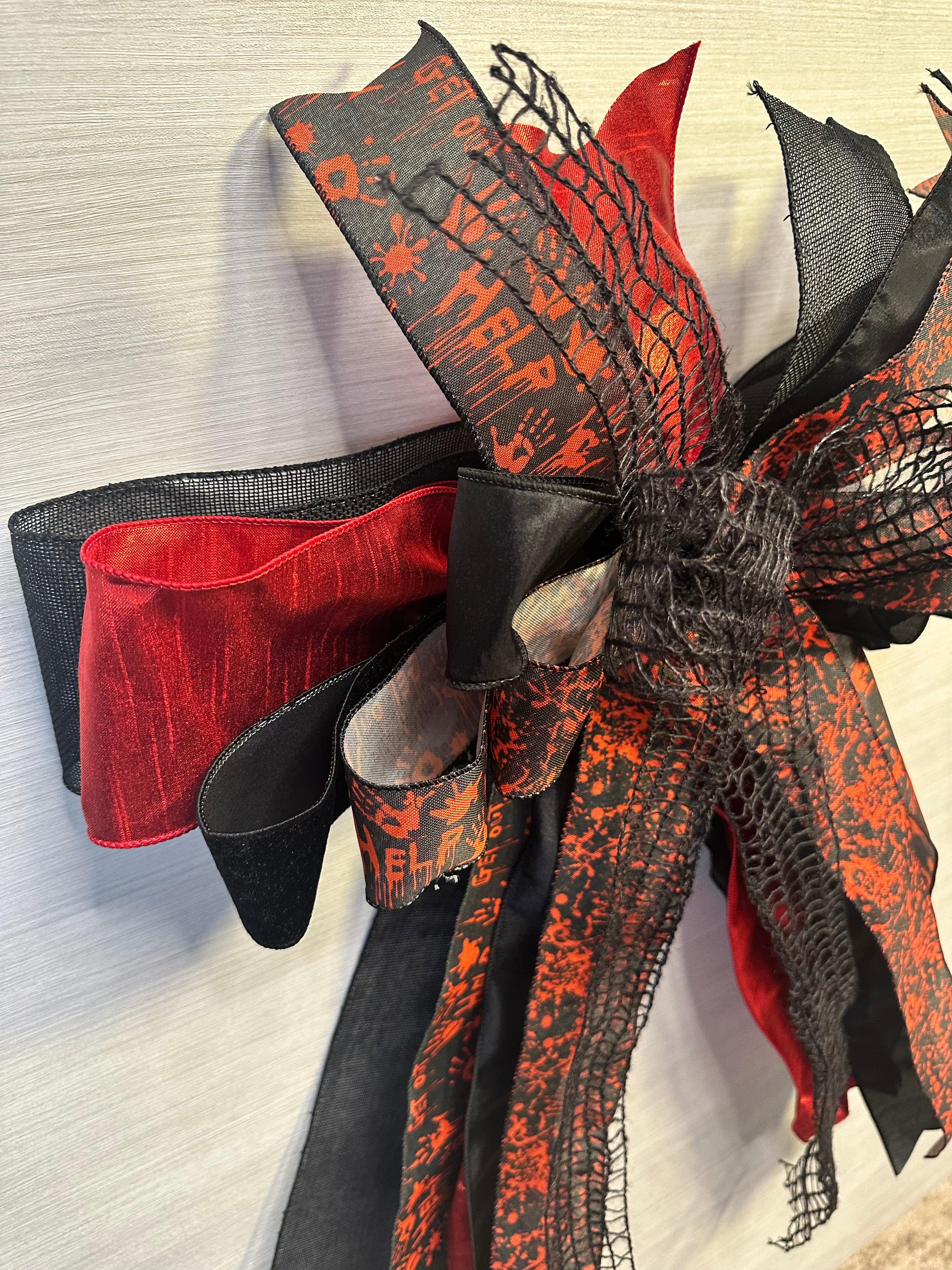 Something Wicked Luxury Oversized Door Bow | Black, Red & Orange Halloween Statement Bow