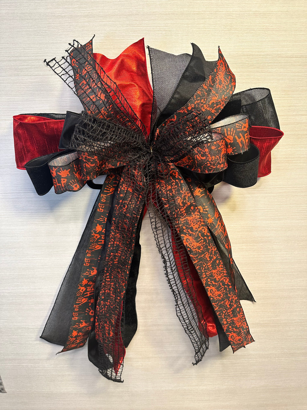 Something Wicked Luxury Oversized Door Bow | Black, Red & Orange Halloween Statement Bow