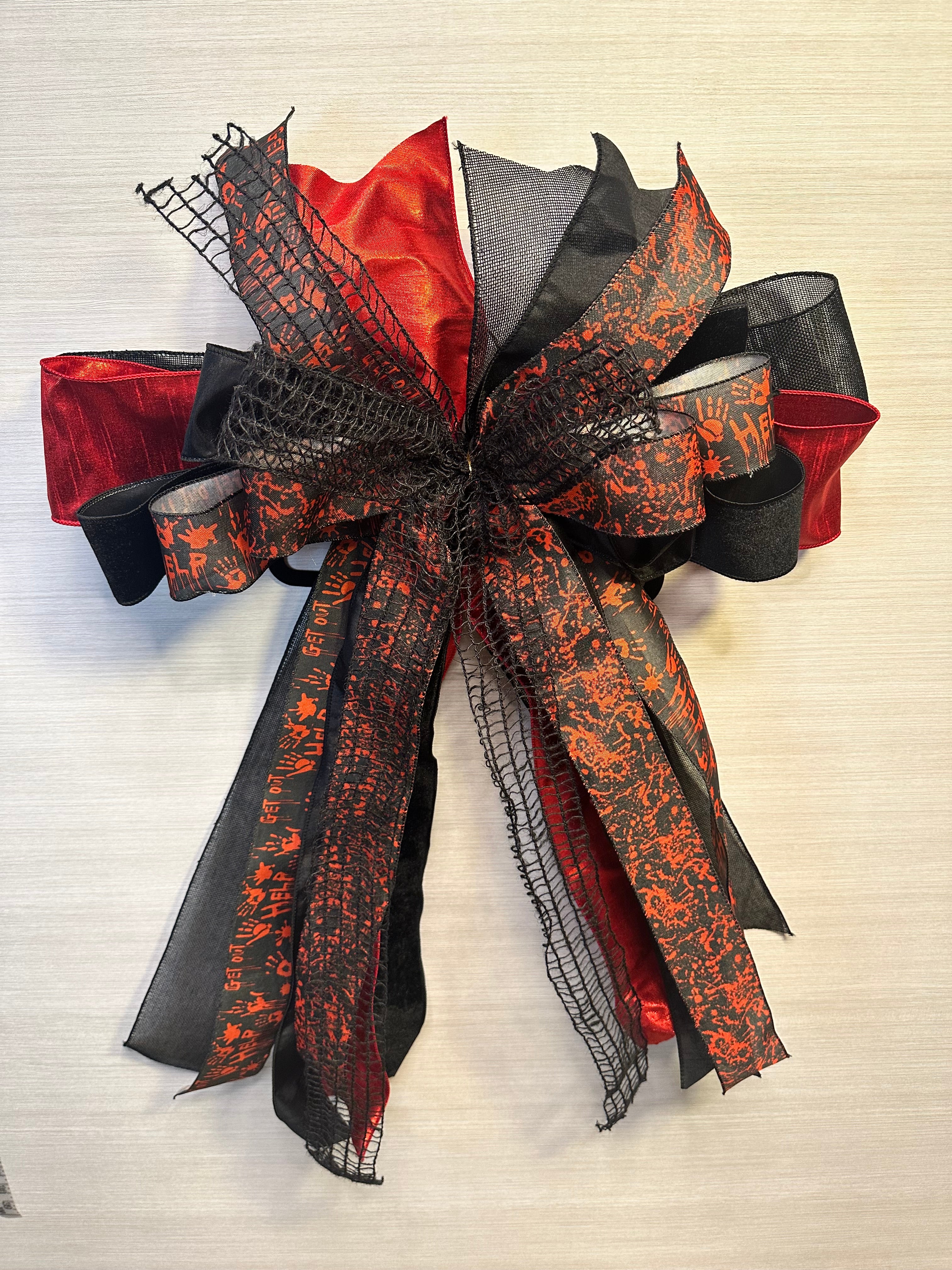 Something Wicked Luxury Oversized Door Bow | Black, Red & Orange Halloween Statement Bow