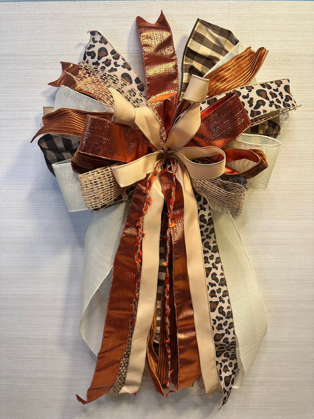 Copper Ember | Luxury Oversized Door Bow | Rich copper, champagne, ivory, caramel & brown tones handcrafted in this statement bow