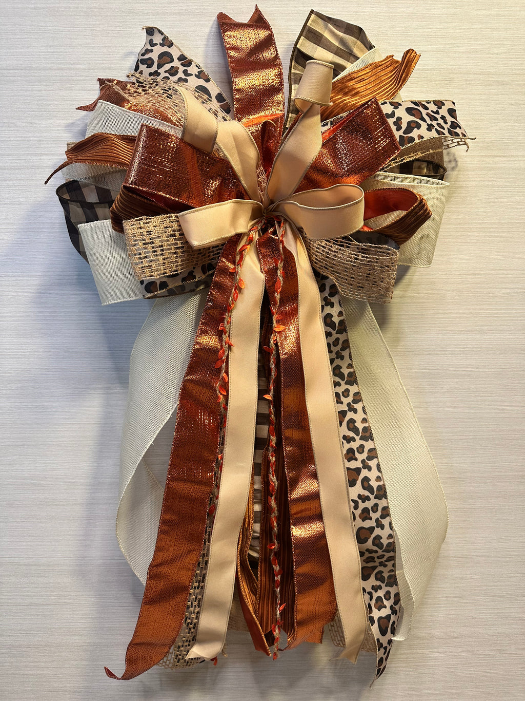 Copper Ember | Luxury Oversized Door Bow | Rich copper, champagne, ivory, caramel & brown tones handcrafted in this statement bow