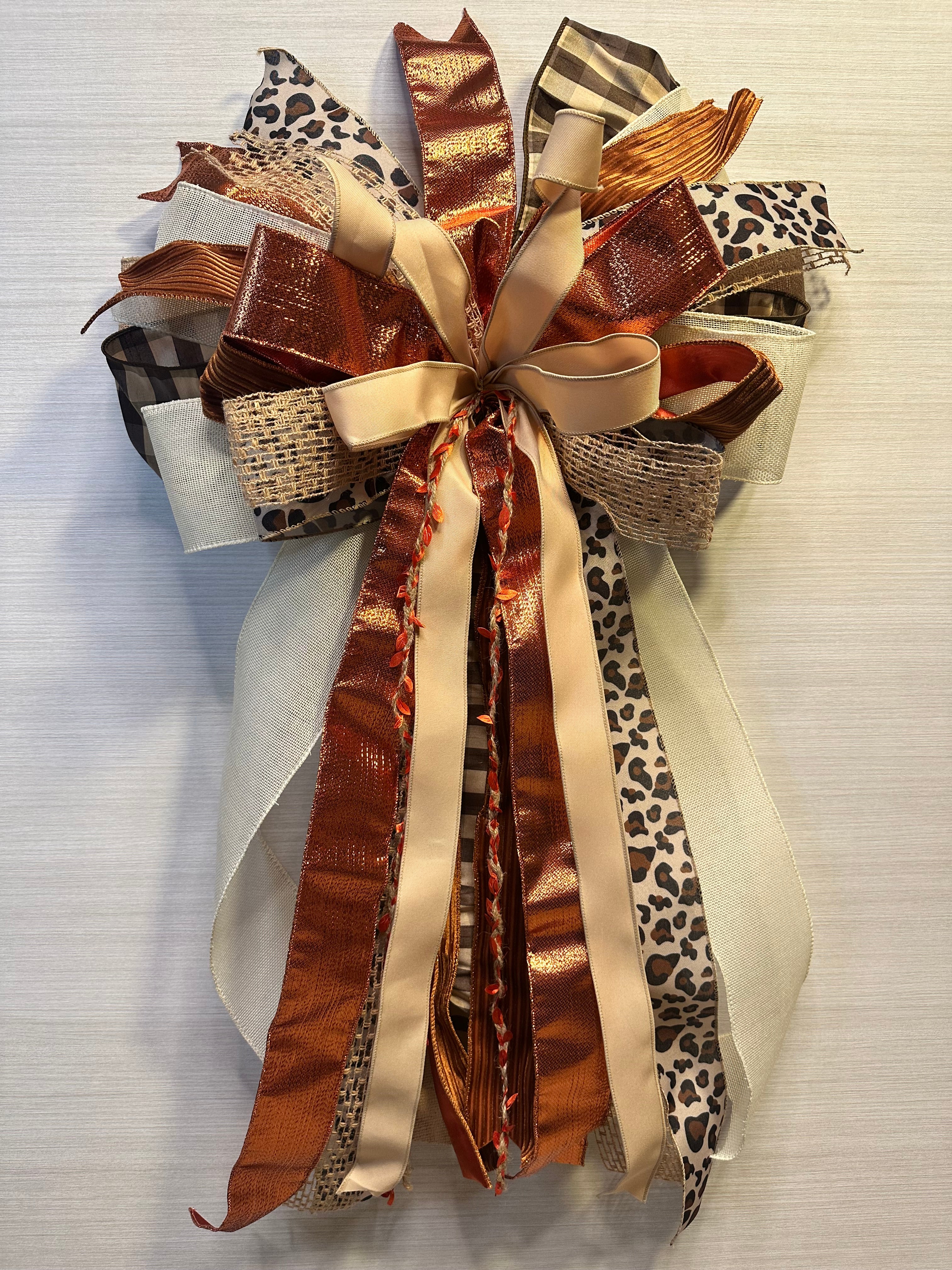 Copper Ember | Luxury Oversized Door Bow | Rich copper, champagne, ivory, caramel & brown tones handcrafted in this statement bow