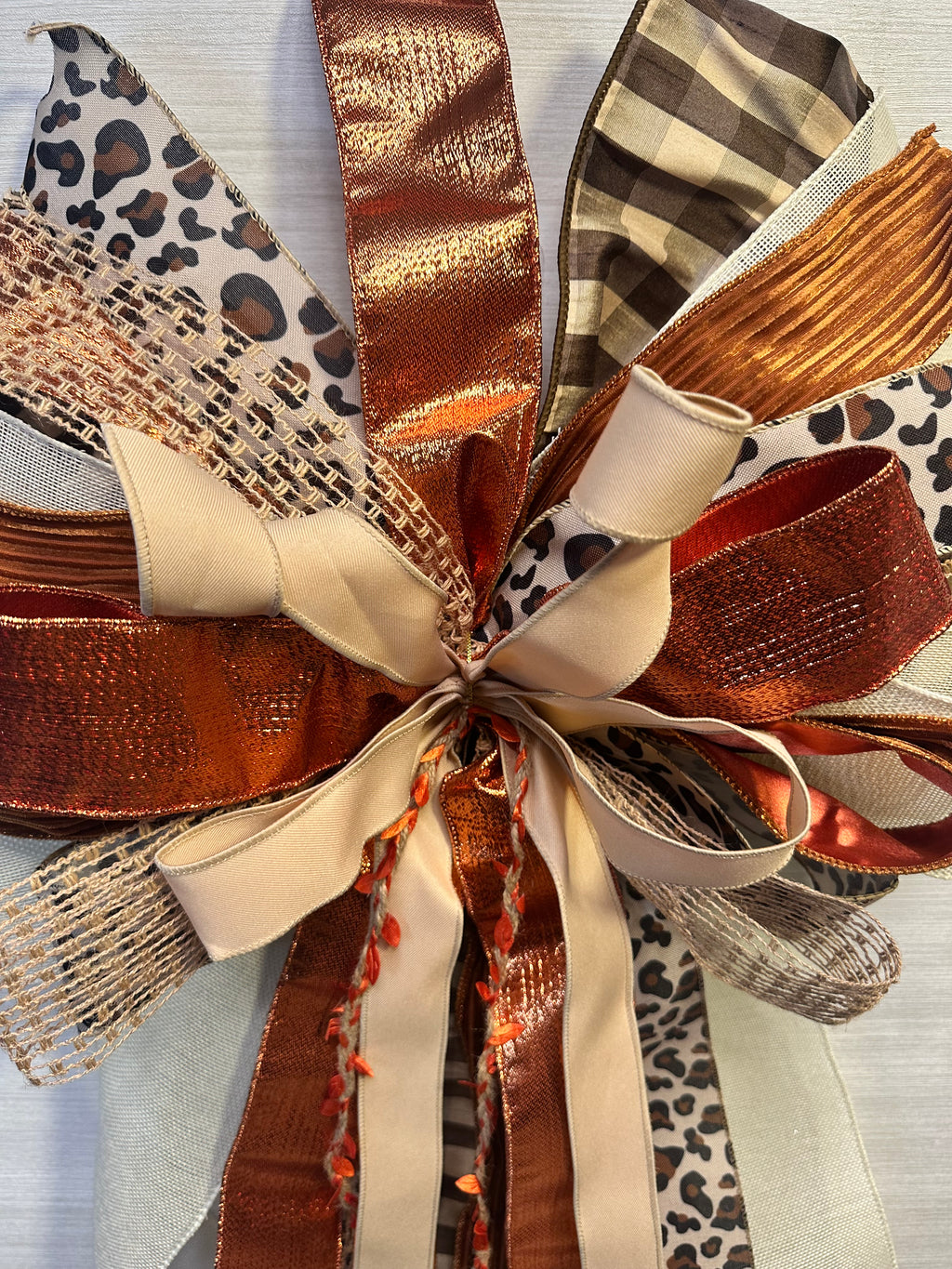 Copper Ember | Luxury Oversized Door Bow | Rich copper, champagne, ivory, caramel & brown tones handcrafted in this statement bow
