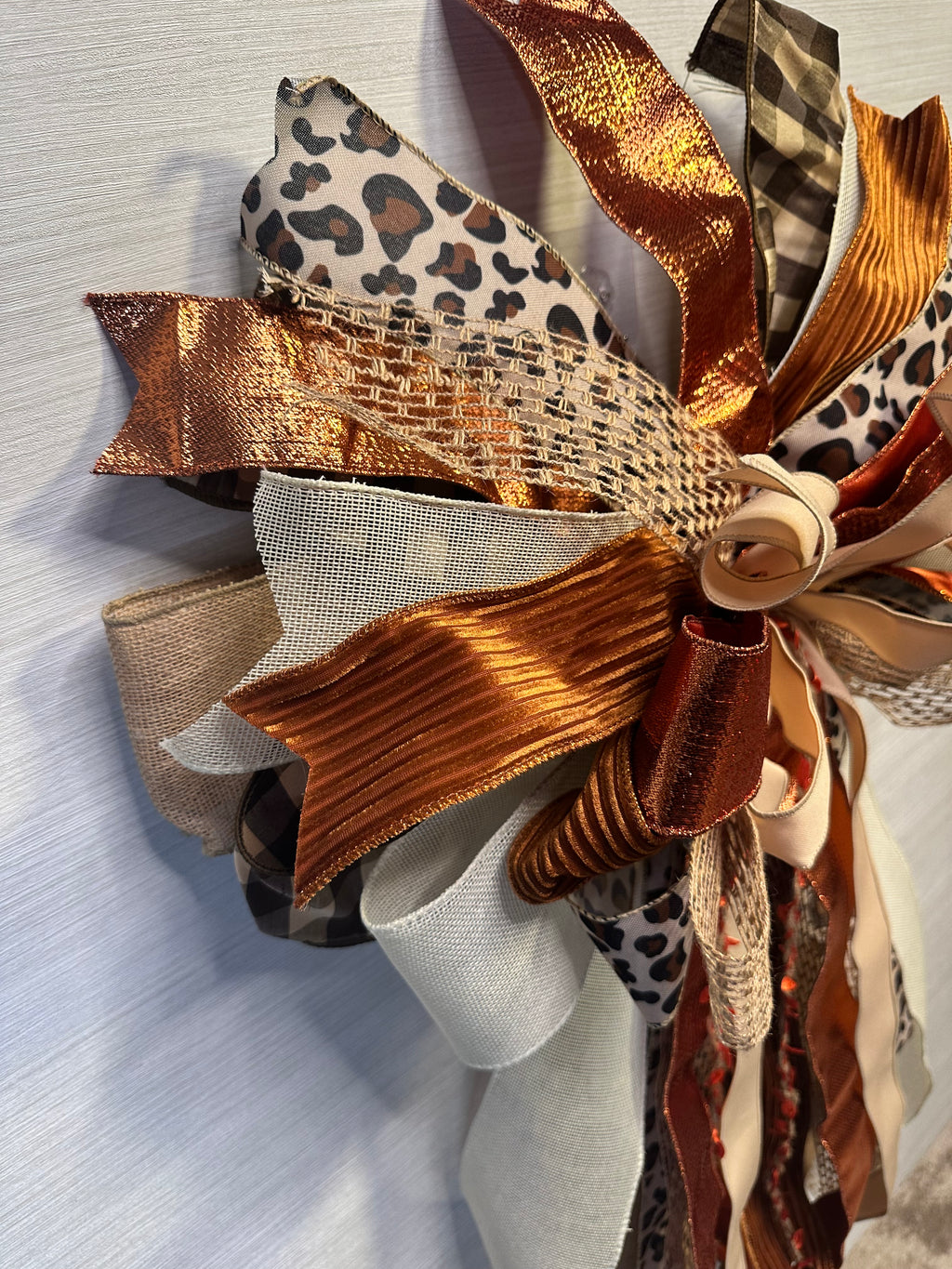 Copper Ember | Luxury Oversized Door Bow | Rich copper, champagne, ivory, caramel & brown tones handcrafted in this statement bow