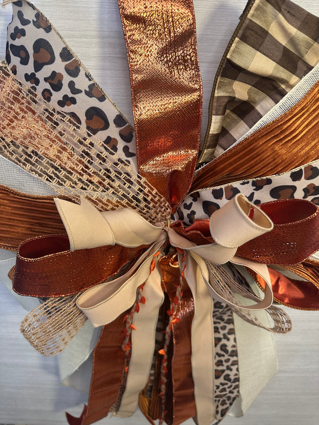 Copper Ember | Luxury Oversized Door Bow | Rich copper, champagne, ivory, caramel & brown tones handcrafted in this statement bow