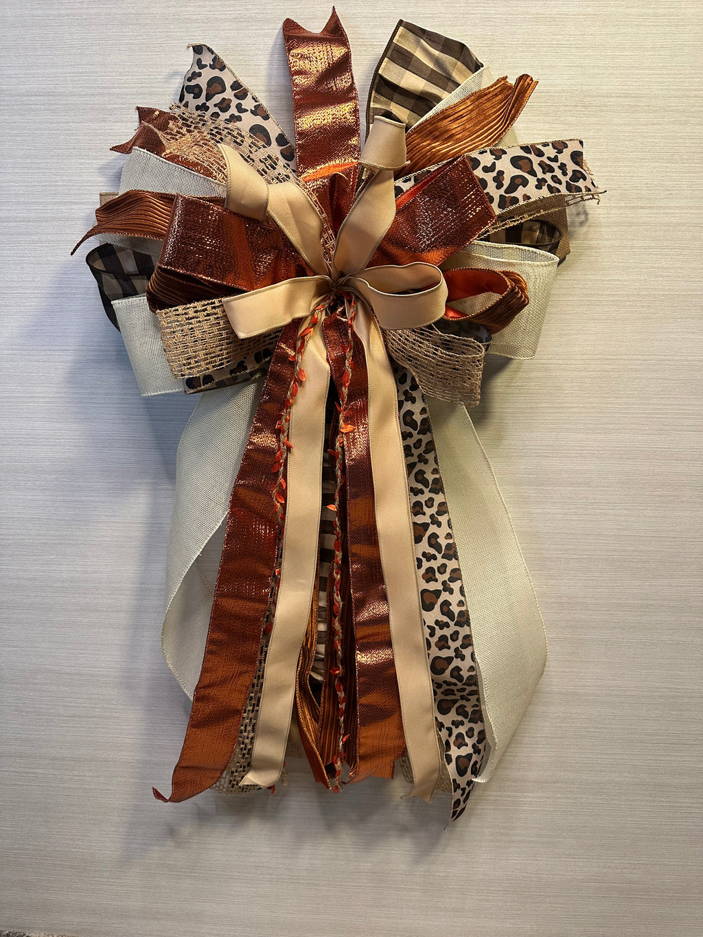 Copper Ember | Luxury Oversized Door Bow | Rich copper, champagne, ivory, caramel & brown tones handcrafted in this statement bow