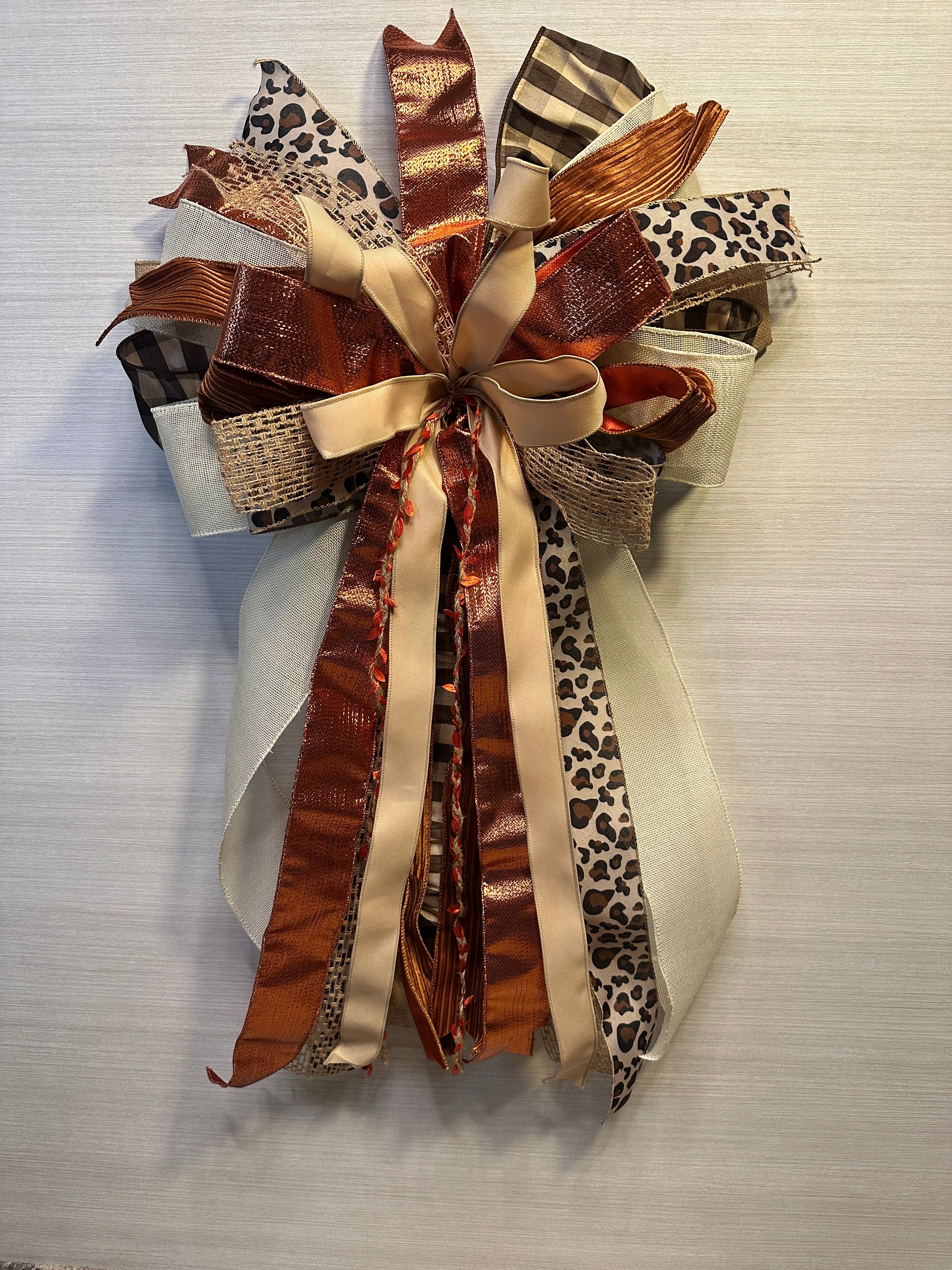 Copper Ember | Luxury Oversized Door Bow | Rich copper, champagne, ivory, caramel & brown tones handcrafted in this statement bow