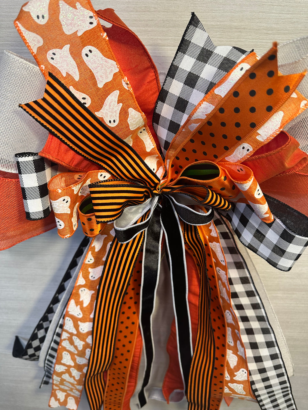 Ghoulish Glamour Luxury Oversized Door Bow | Orange, Black & White Halloween Statement Bow