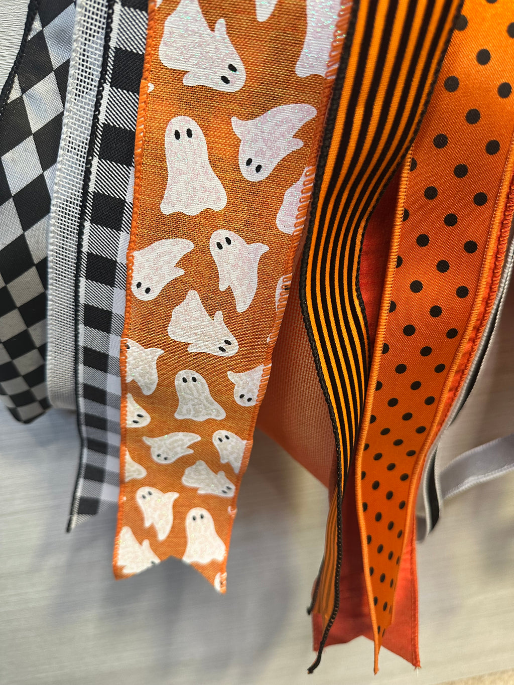 Ghoulish Glamour Luxury Oversized Door Bow | Orange, Black & White Halloween Statement Bow