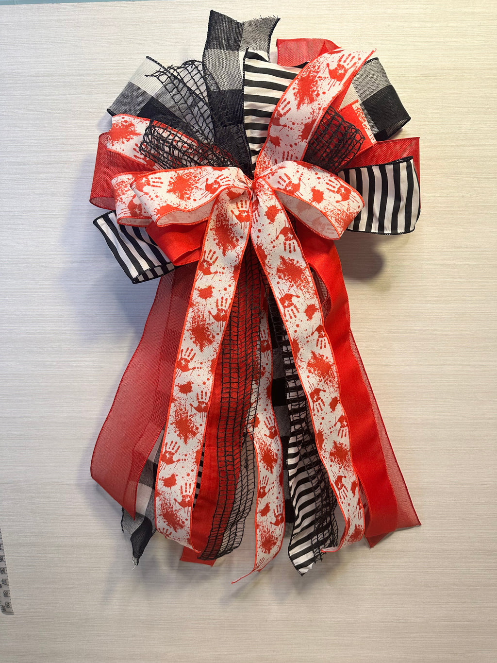 Dead of Night Luxury Oversized Door Bow | Blood Red, Black & White Halloween Statement Bow