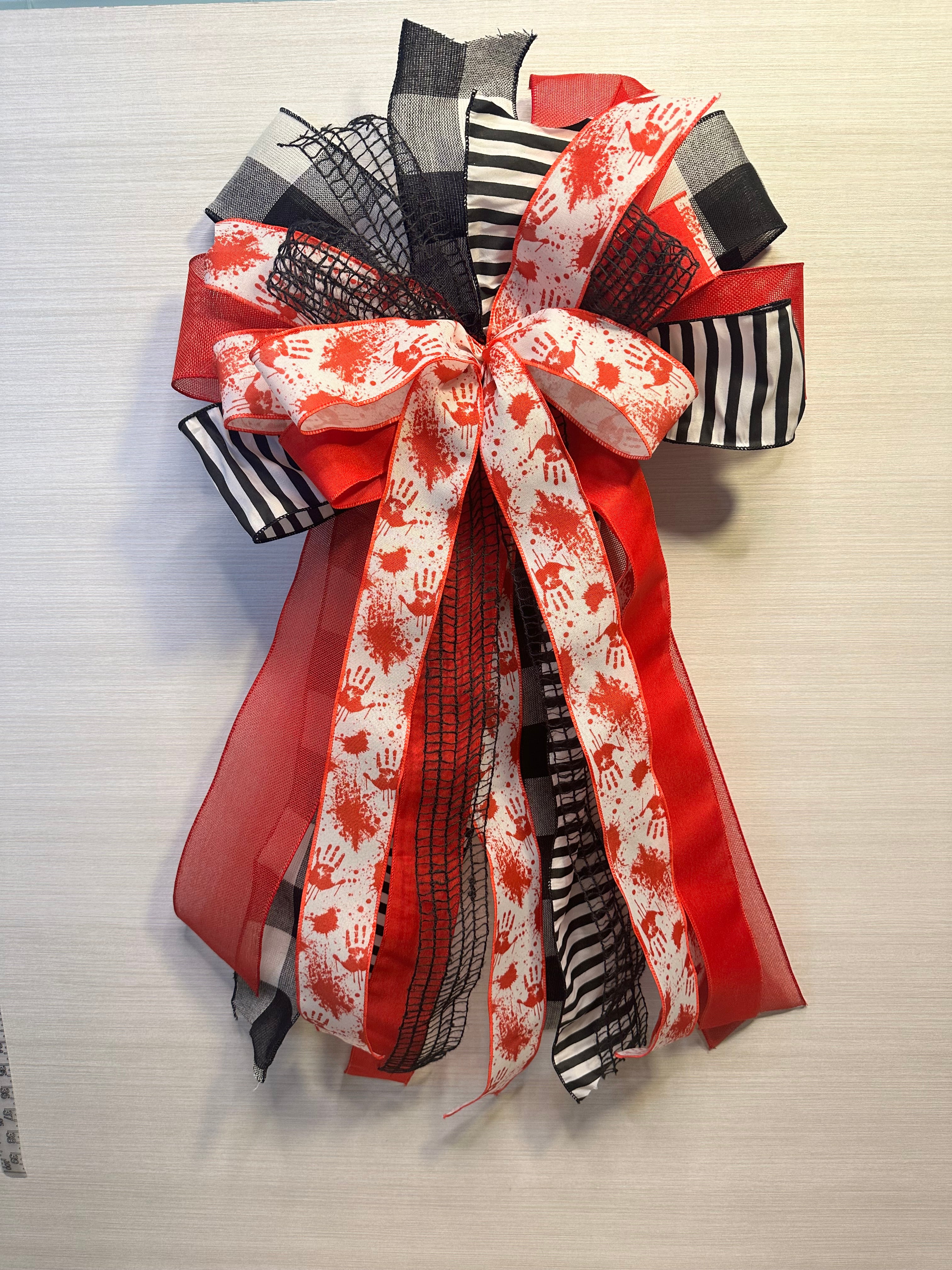 Dead of Night Luxury Oversized Door Bow | Blood Red, Black & White Halloween Statement Bow