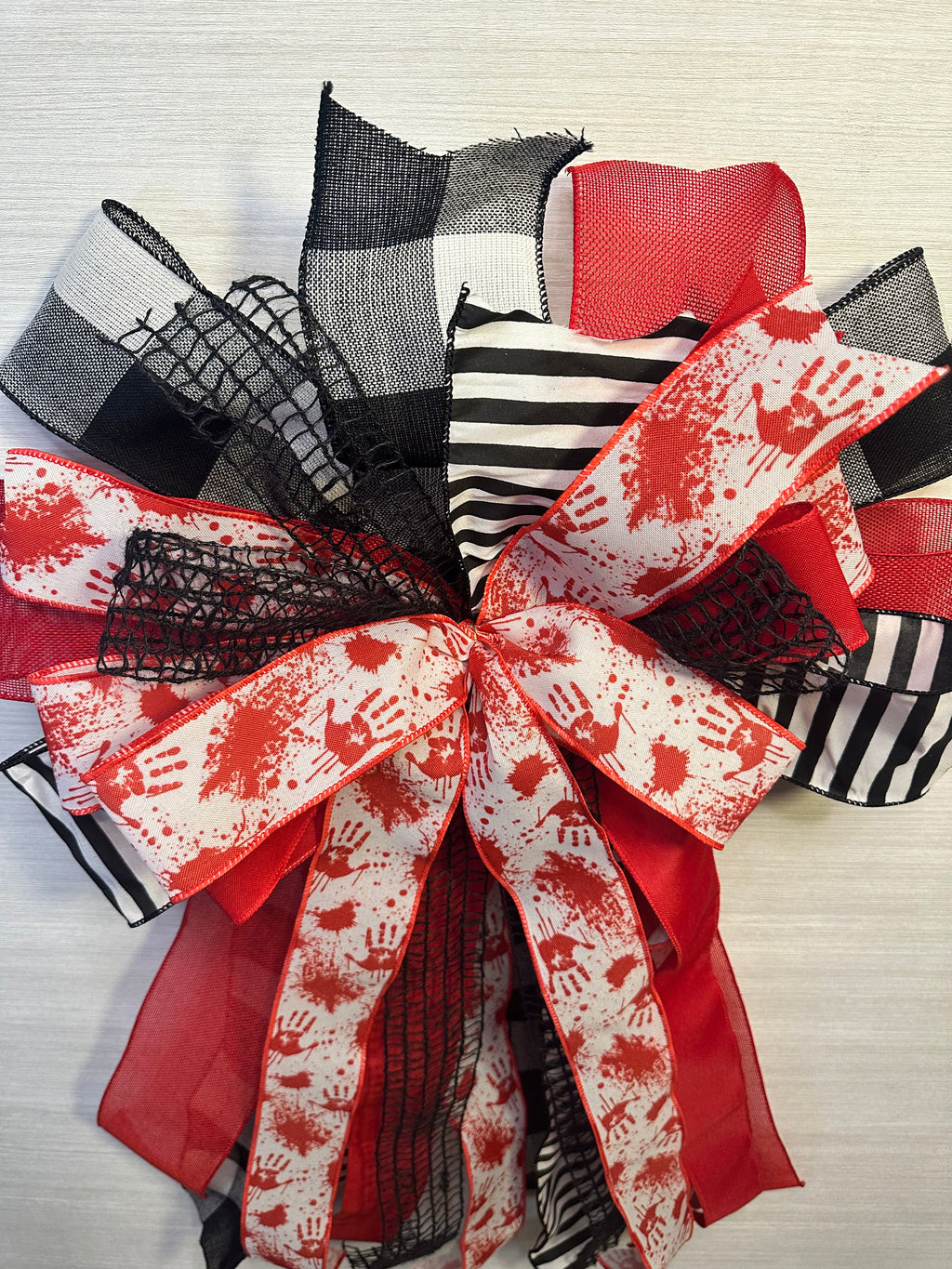 Dead of Night Luxury Oversized Door Bow | Blood Red, Black & White Halloween Statement Bow