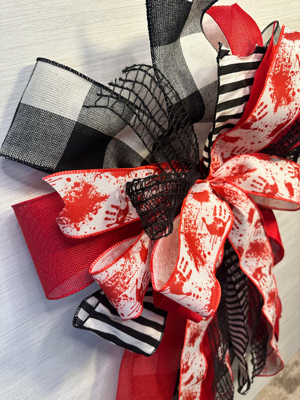 Dead of Night Luxury Oversized Door Bow | Blood Red, Black & White Halloween Statement Bow