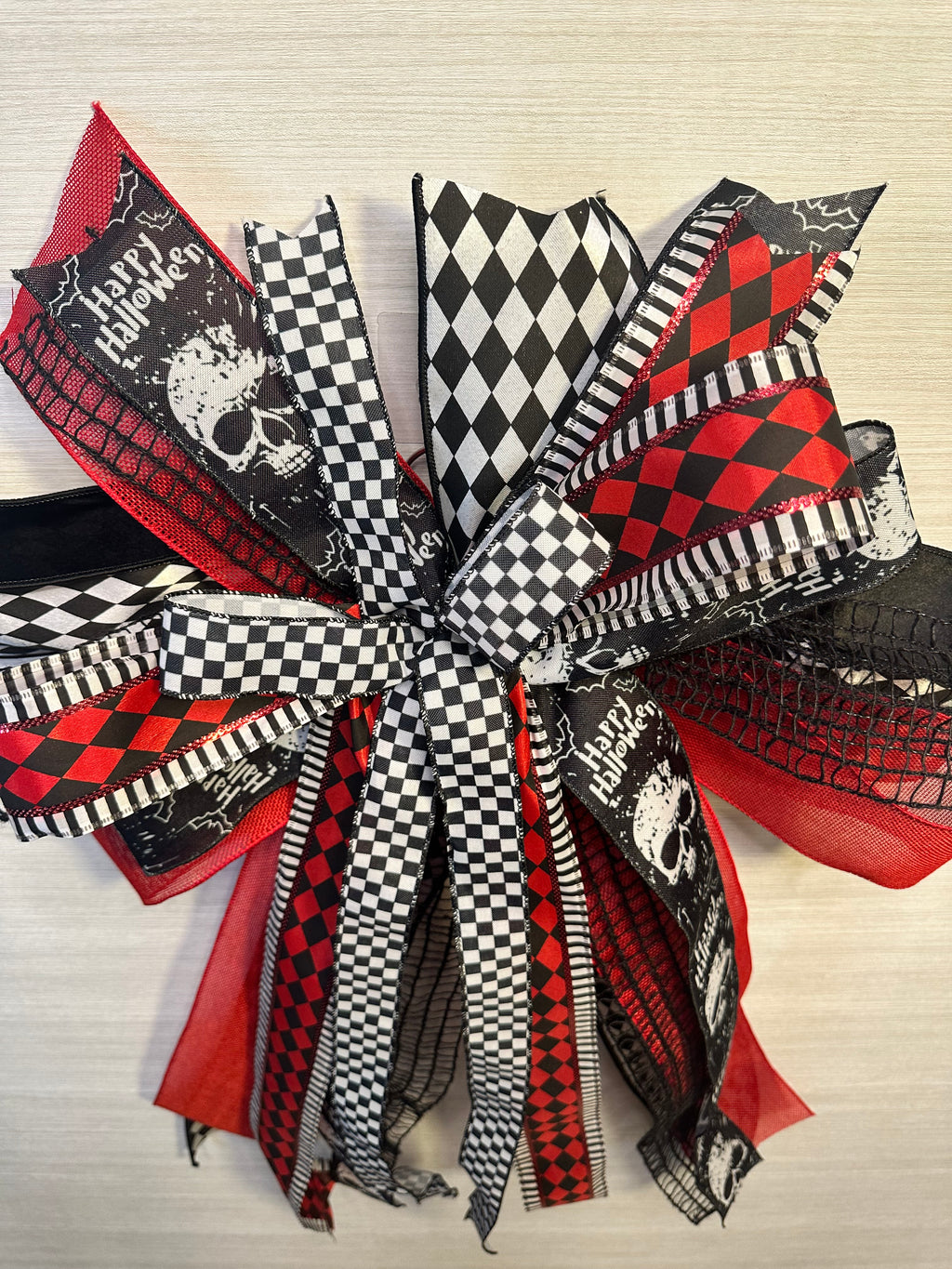 Graveyard Shift Luxury Oversized Door Bow | Black, Red & White Halloween Statement Bow