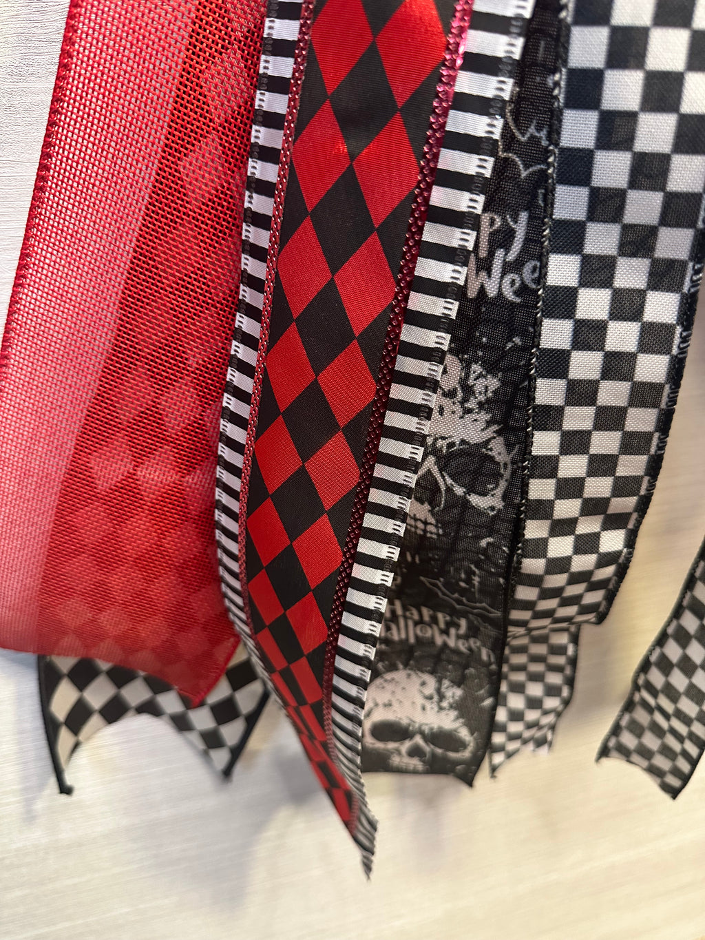 Graveyard Shift Luxury Oversized Door Bow | Black, Red & White Halloween Statement Bow