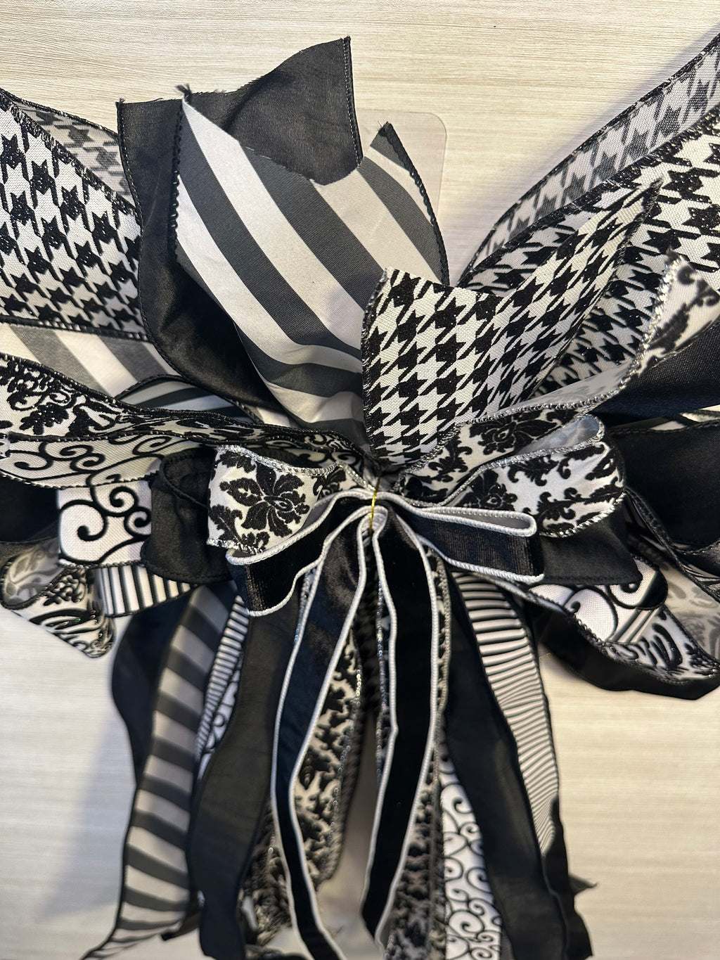 Belissima Luxury Oversized Door Bow | Black & White Damask, Stripes & Houndstooth Statement Bow