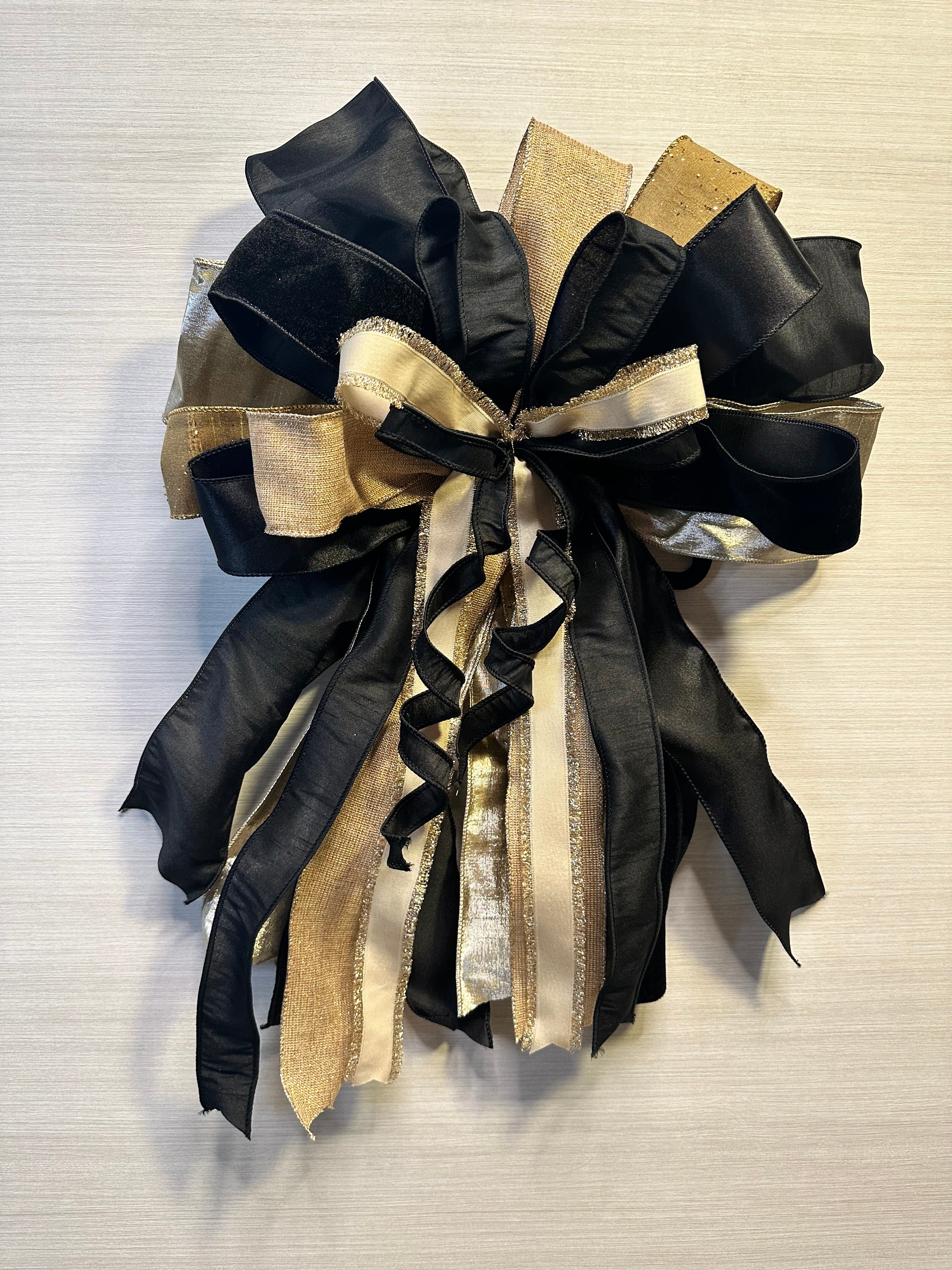 Champagne Noir | Luxury Oversized Door Bow  | Black & Gold Handcrafted Statement Bow