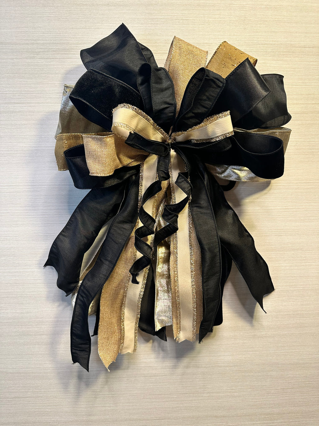 Burnished Gold Luxury Oversized Door Bow - Black & Gold Statement Bow