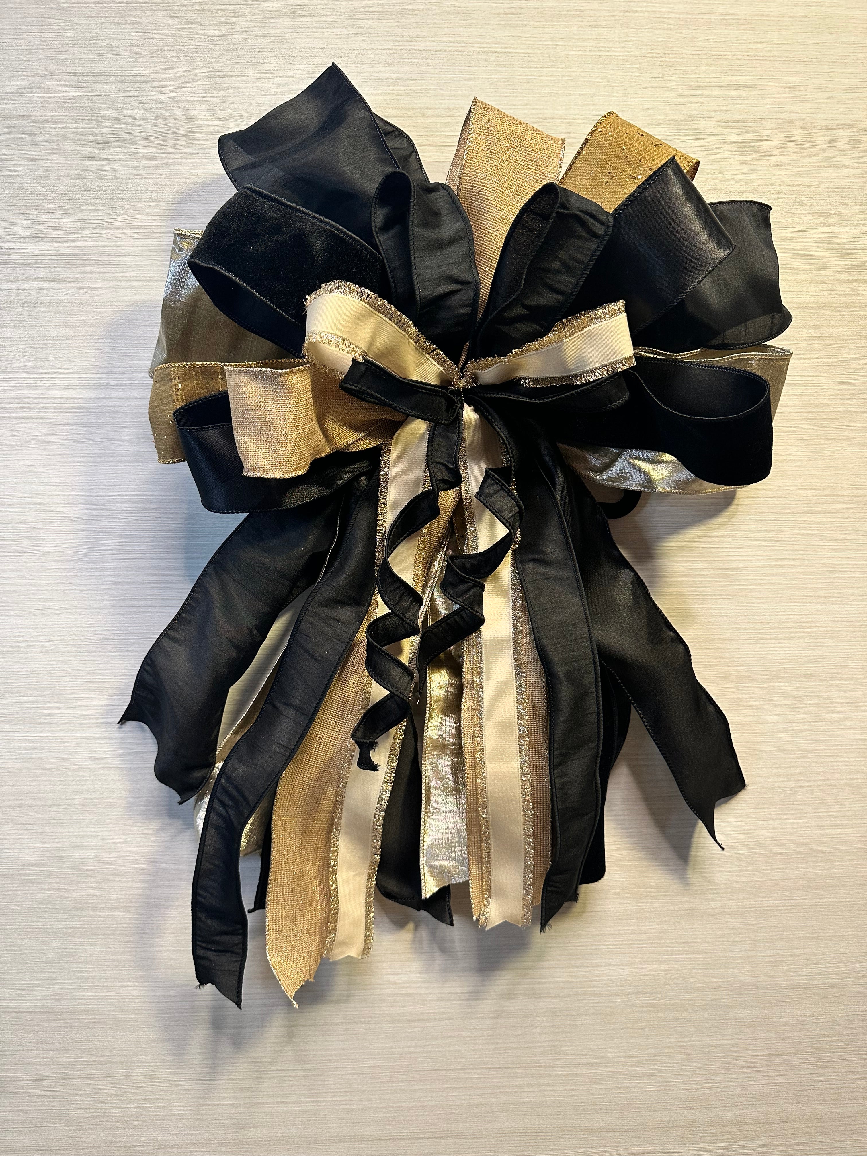 Burnished Gold Luxury Oversized Door Bow - Black & Gold Statement Bow