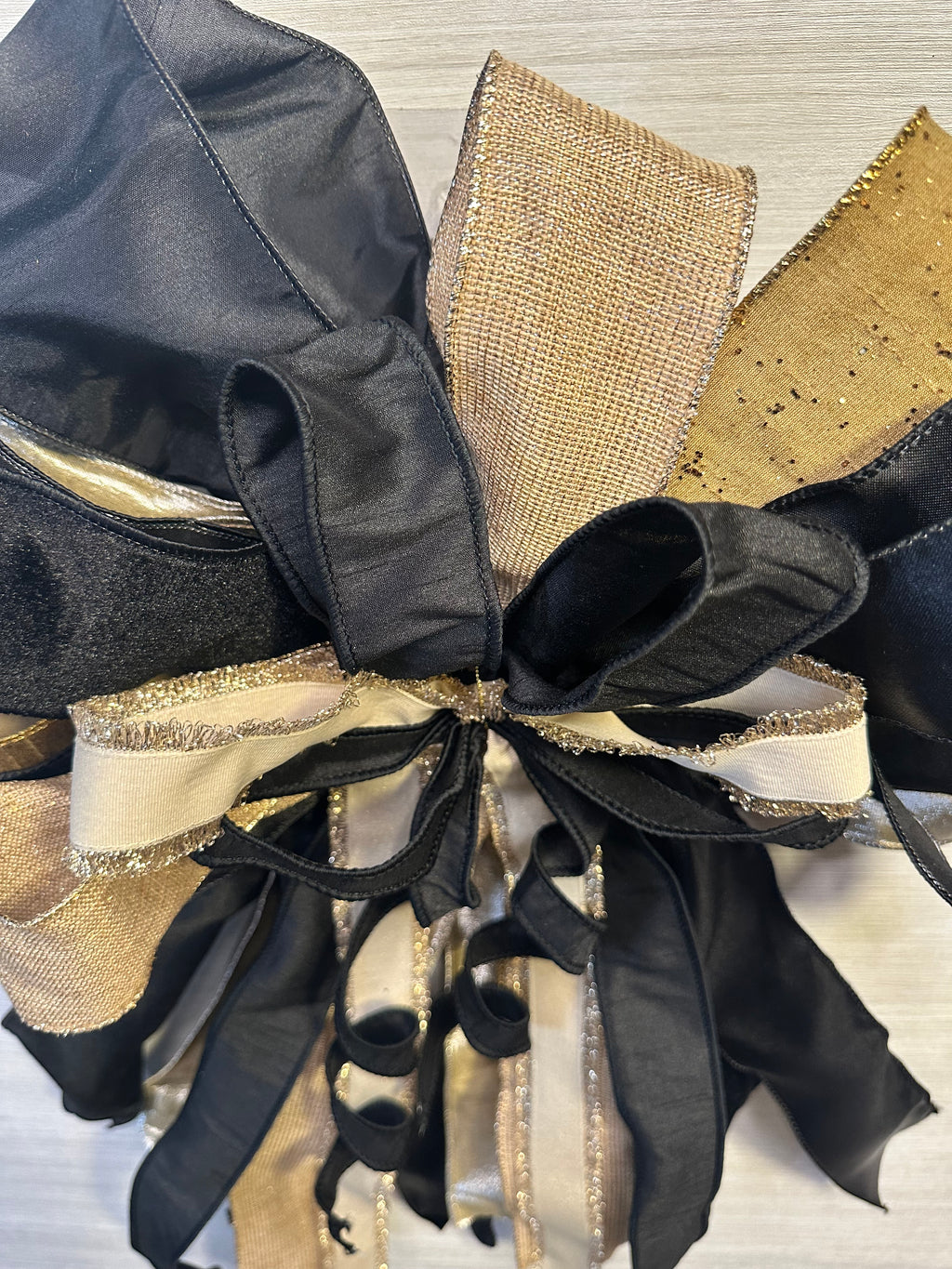 Burnished Gold Luxury Oversized Door Bow - Black & Gold Statement Bow