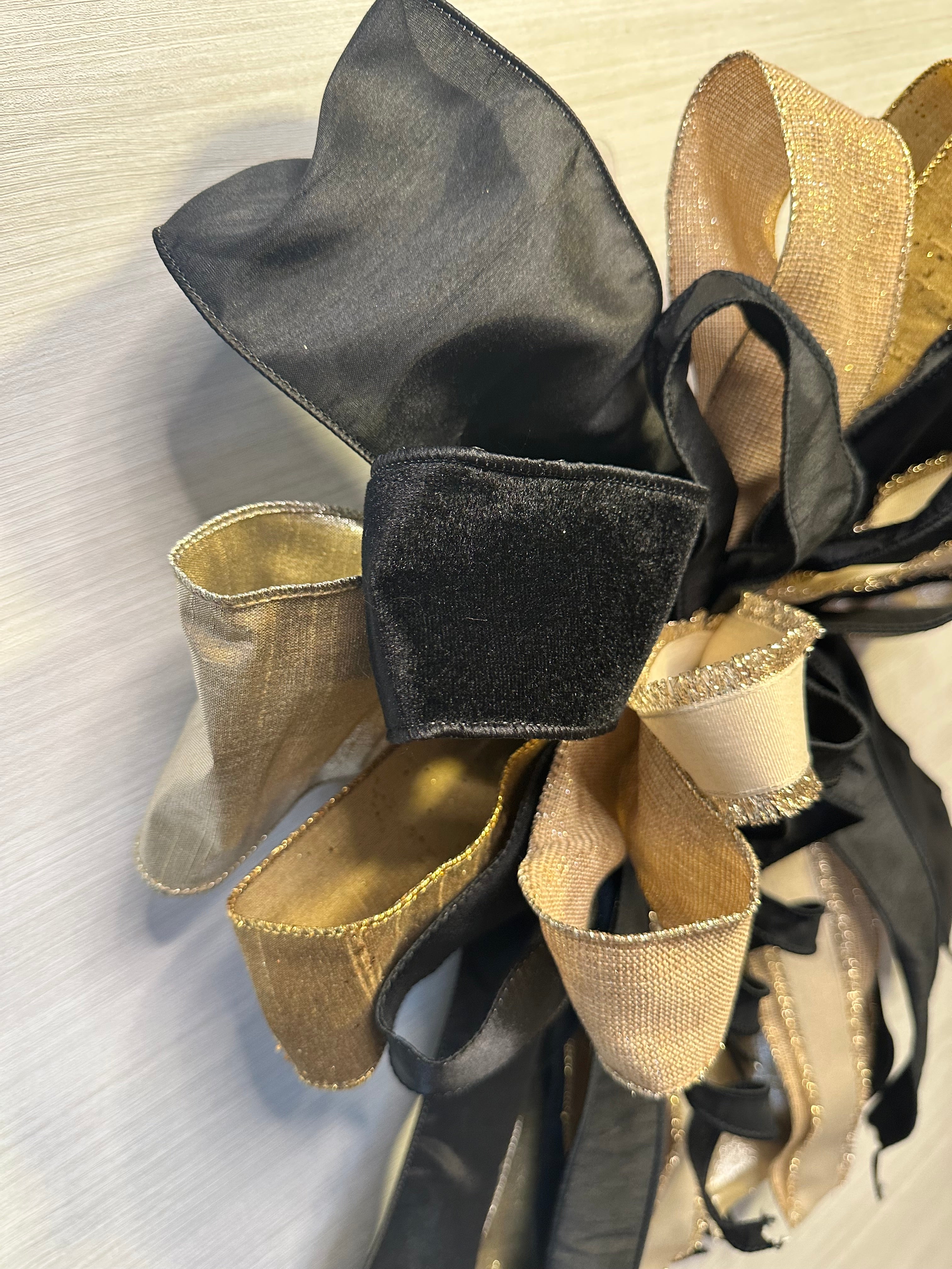 Burnished Gold Luxury Oversized Door Bow - Black & Gold Statement Bow