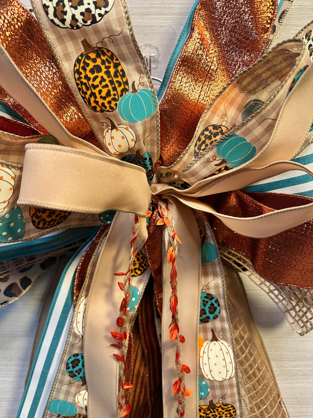 Harvest Glow | Luxury Oversized Fall Door Bow  | Copper, Turquoise, Ivory, Tan, Orange, Brown Statement Bow