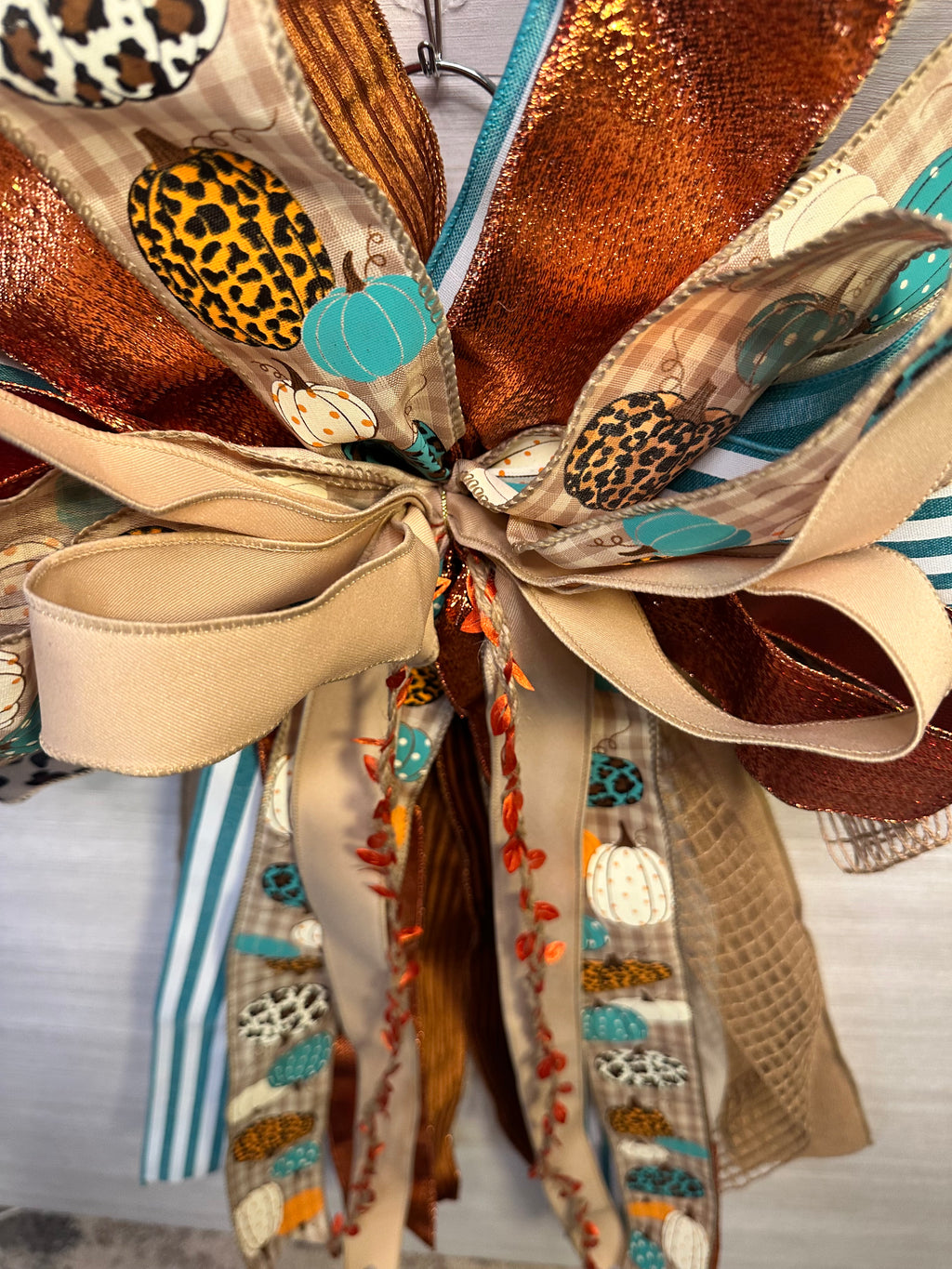 Harvest Glow | Luxury Oversized Fall Door Bow  | Copper, Turquoise, Ivory, Tan, Orange, Brown Statement Bow